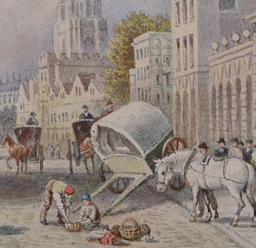 Queen's College And The High, 18th Century Oxford Watercolour Painting photo furniture