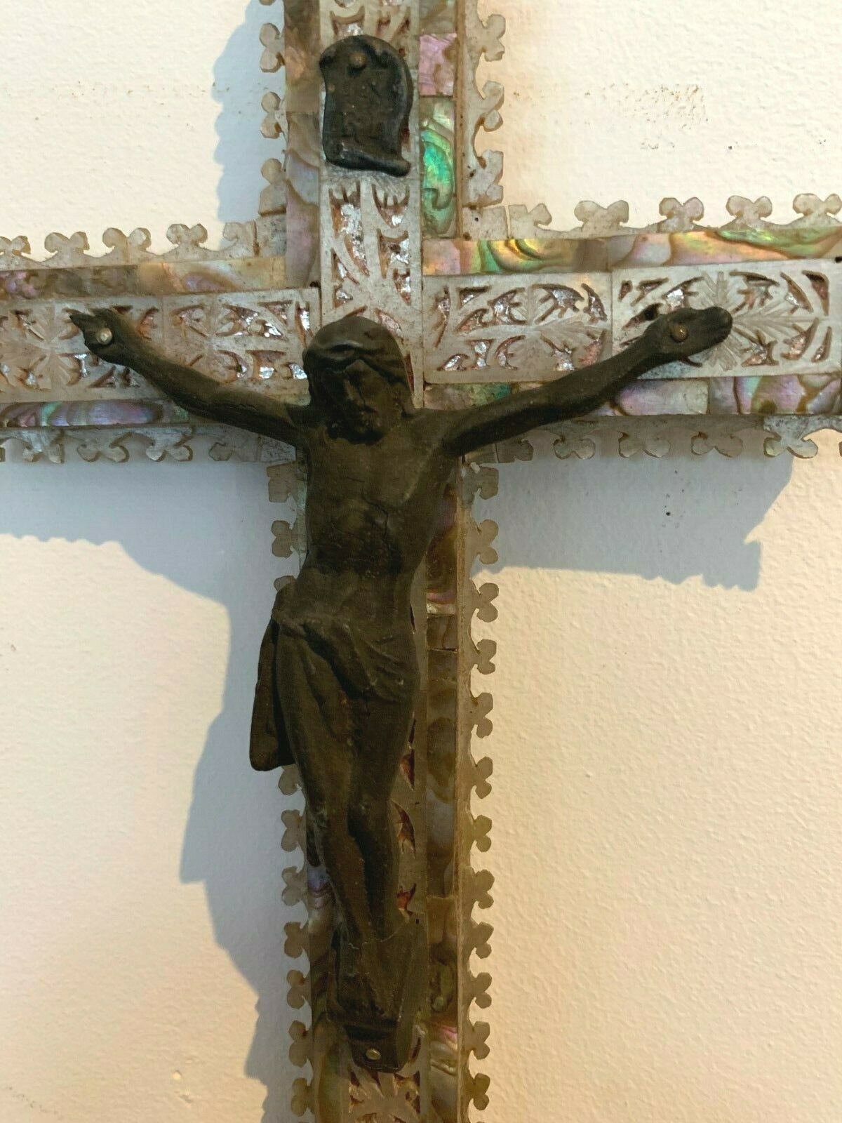Crucifix In Regulates And Mother Of Pearl Marquetry Object Of Worship 20th Century photo furniture