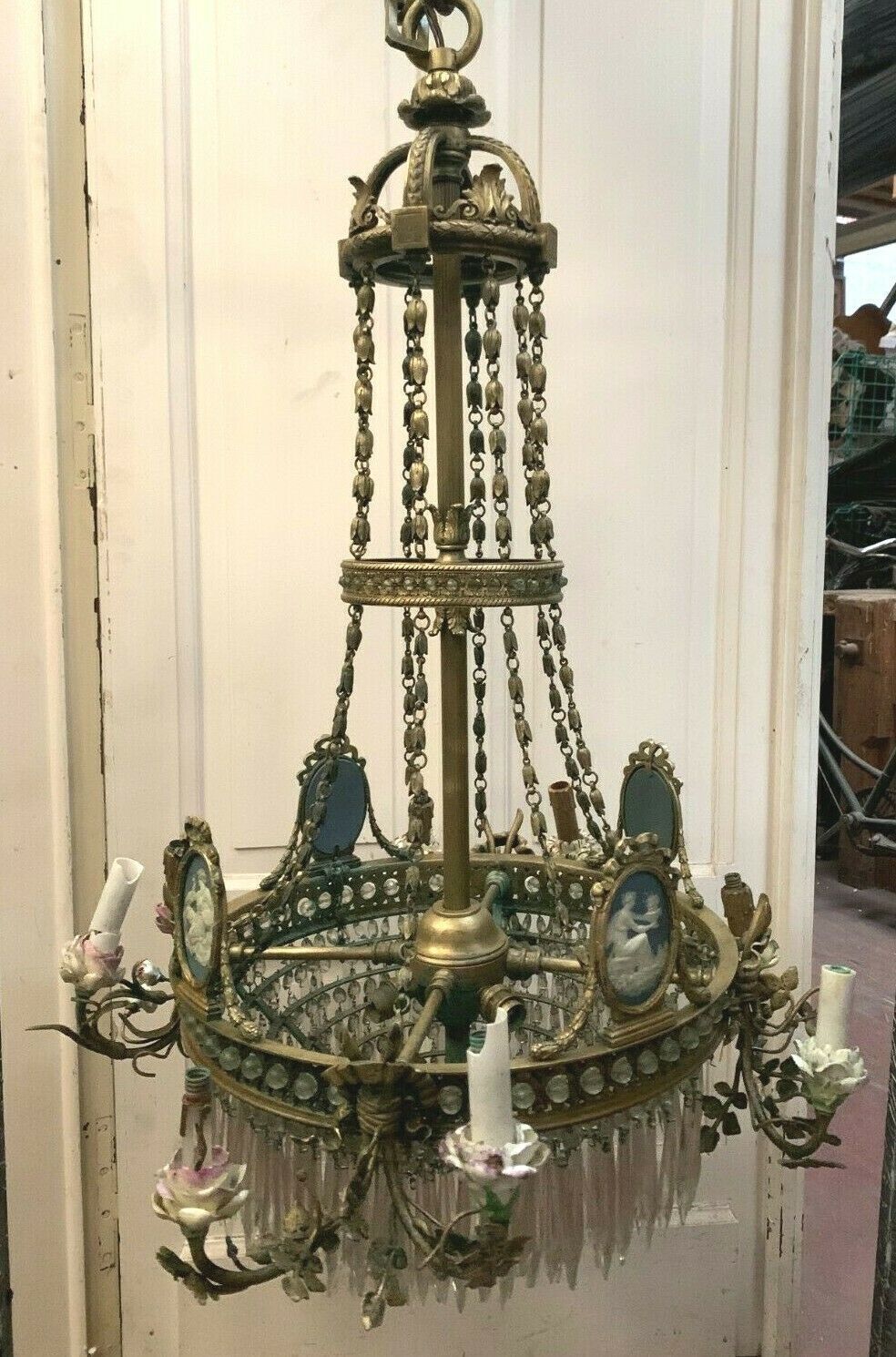 Louis XVI Style Chandelier In Bronze And Crystal Pendants XIX Century photo Lighting