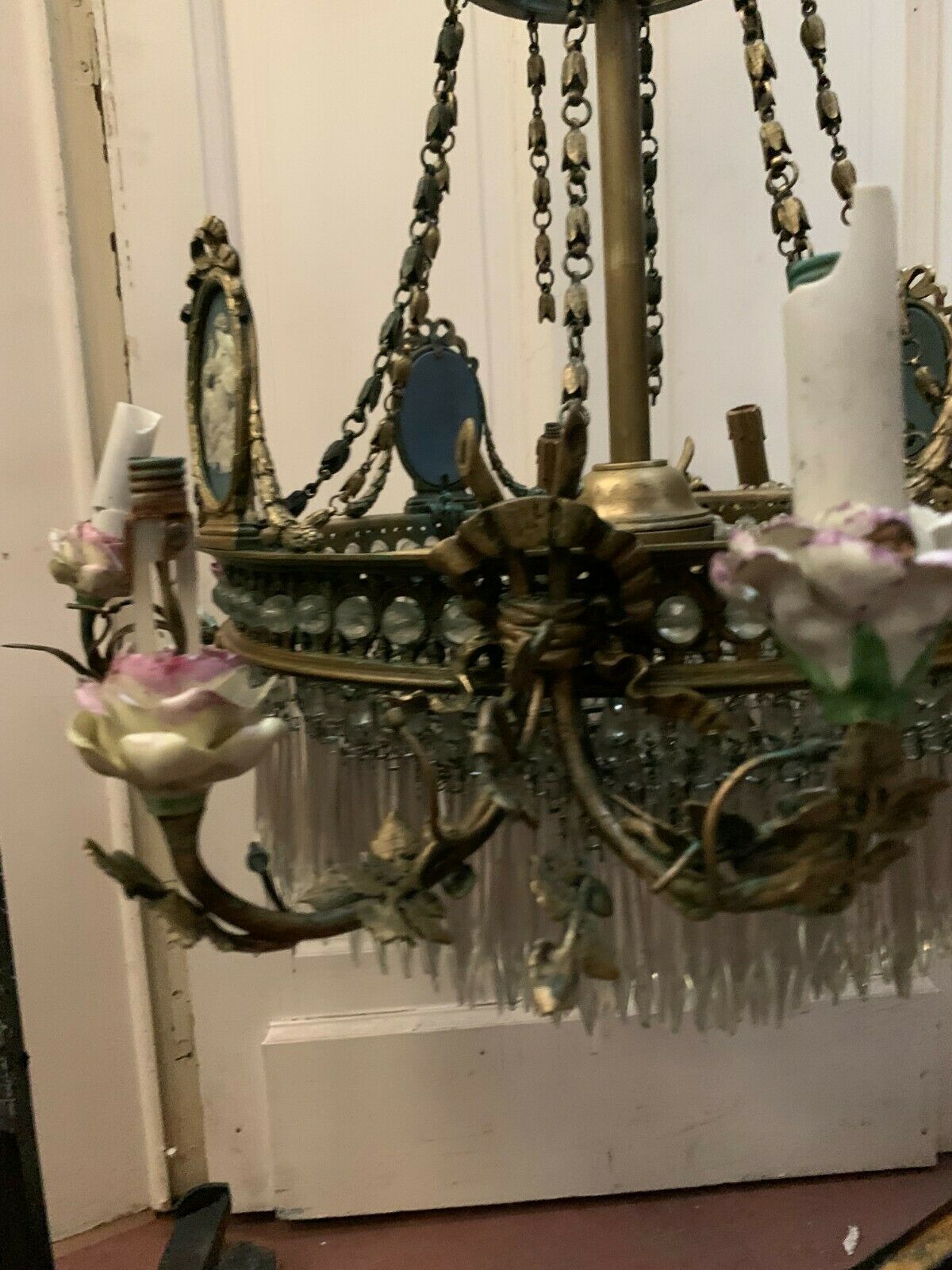 Louis XVI Style Chandelier In Bronze And Crystal Pendants XIX Century photo vinterior