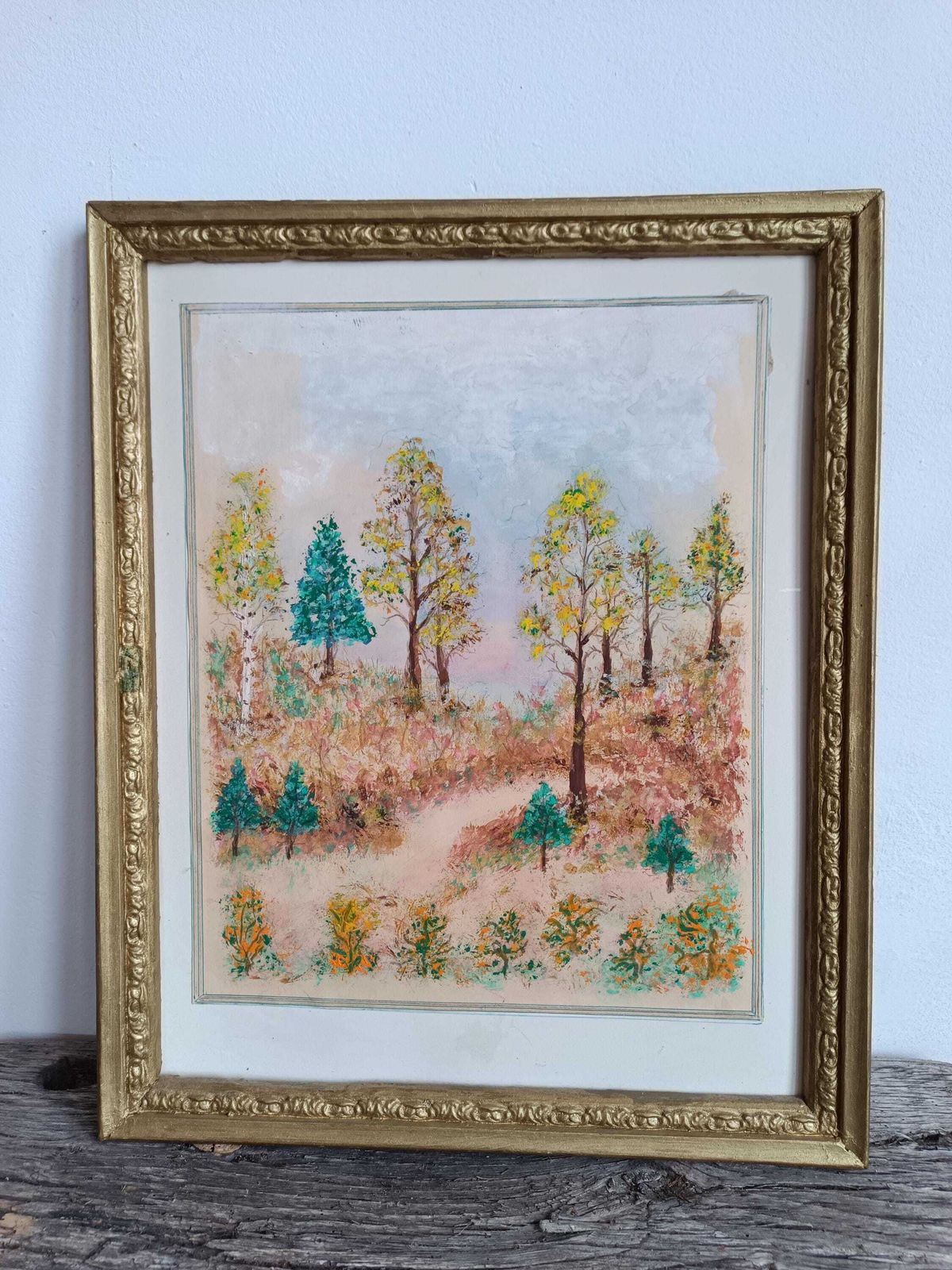 Res Antique Hungarian Forest Painting   Timeless Homestead Art Of Trees At Dusk. Canvas Shabby Talented Artist. Collectible. Atmospheric photo for sale