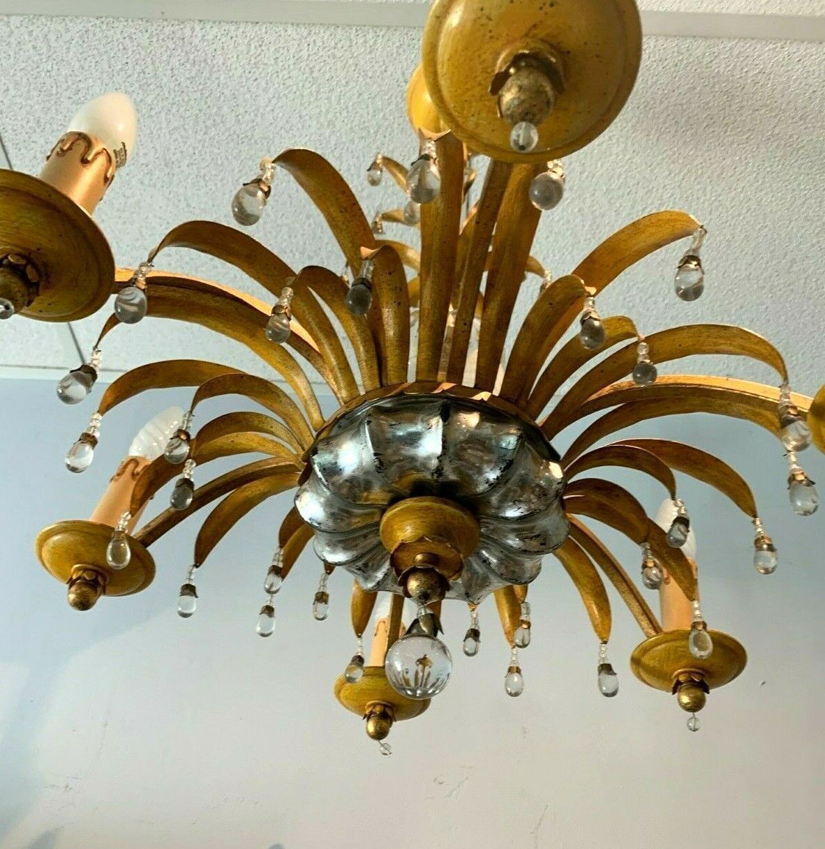 photo furniture Chandelier In Glass And Patinated Sheet Six Sconces XX Century