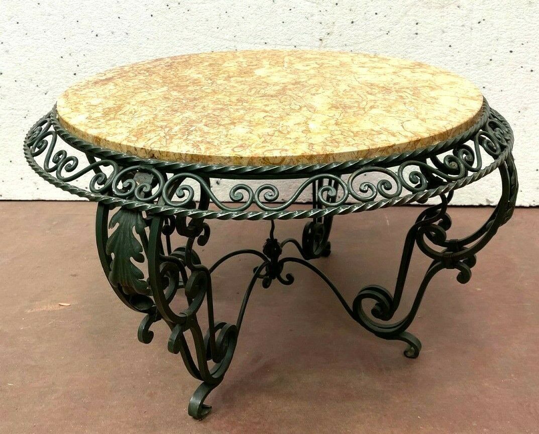 Round Table Of Living Room In Wrought Iron And Marble XX Century photo furniture