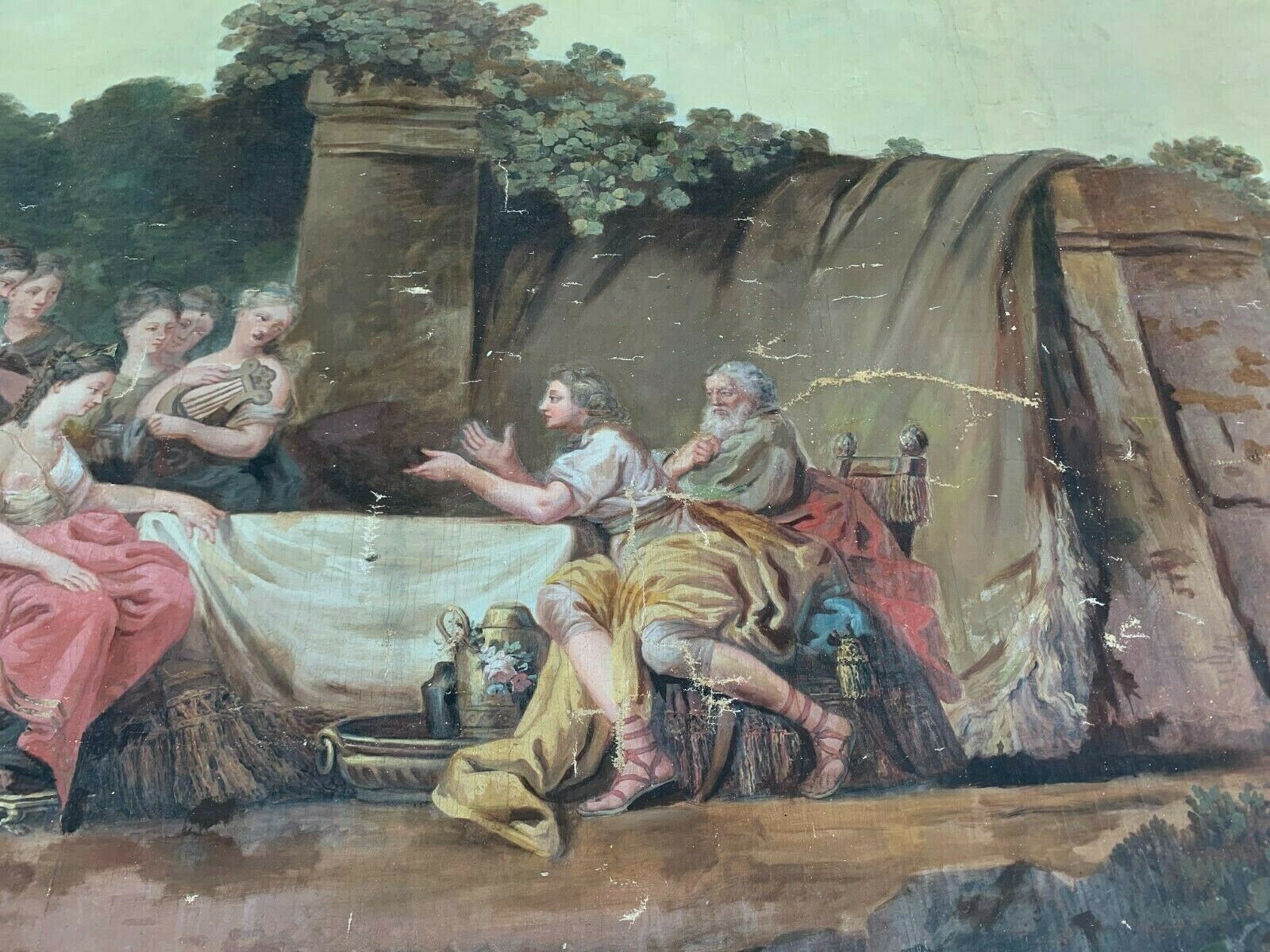 Painting On Scene Canvas At The Antique Decorative Panel XIX Century photo 4216.58
