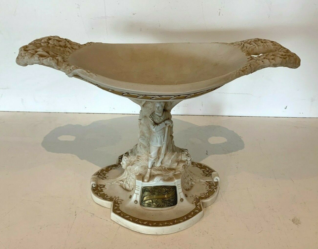 Biscuit Centerpiece With Gold Flare 20th Century Trademark photo vintage