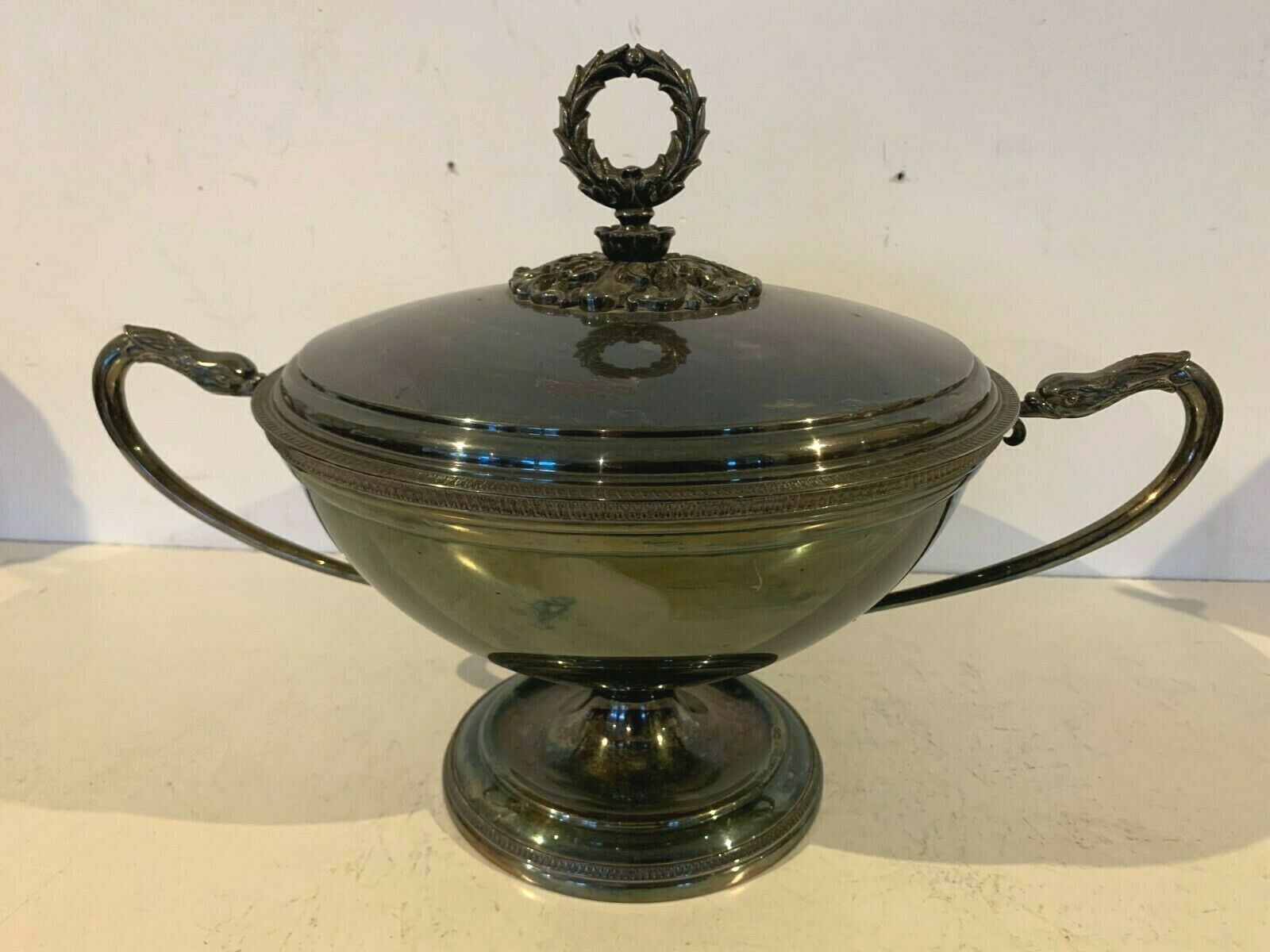 Empire Style Covered Vegetable Dish In Silver Metal Goldsmith Plasait XX Century