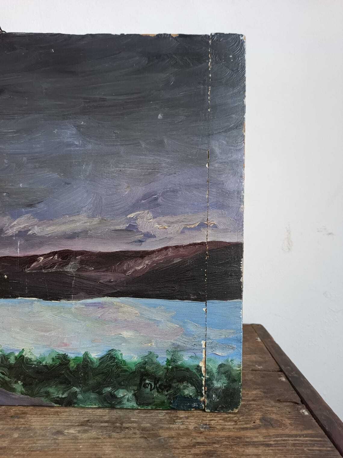 Res Antique Hungarian Forest Painting   Timeless Homestead Art Of Trees At Dusk. Canvas Shabby Talented Artist. Collectible. Atmospheric photo Art