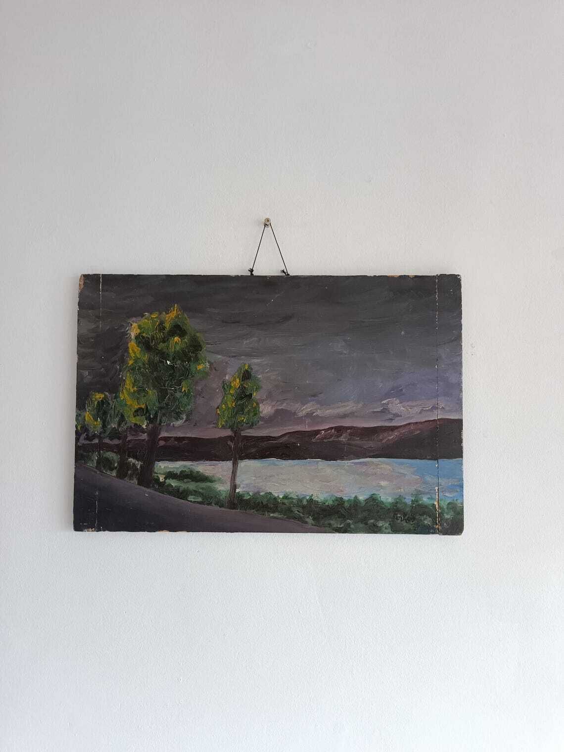 Res Antique Hungarian Forest Painting   Timeless Homestead Art Of Trees At Dusk. Canvas Shabby Talented Artist. Collectible. Atmospheric photo 88.0