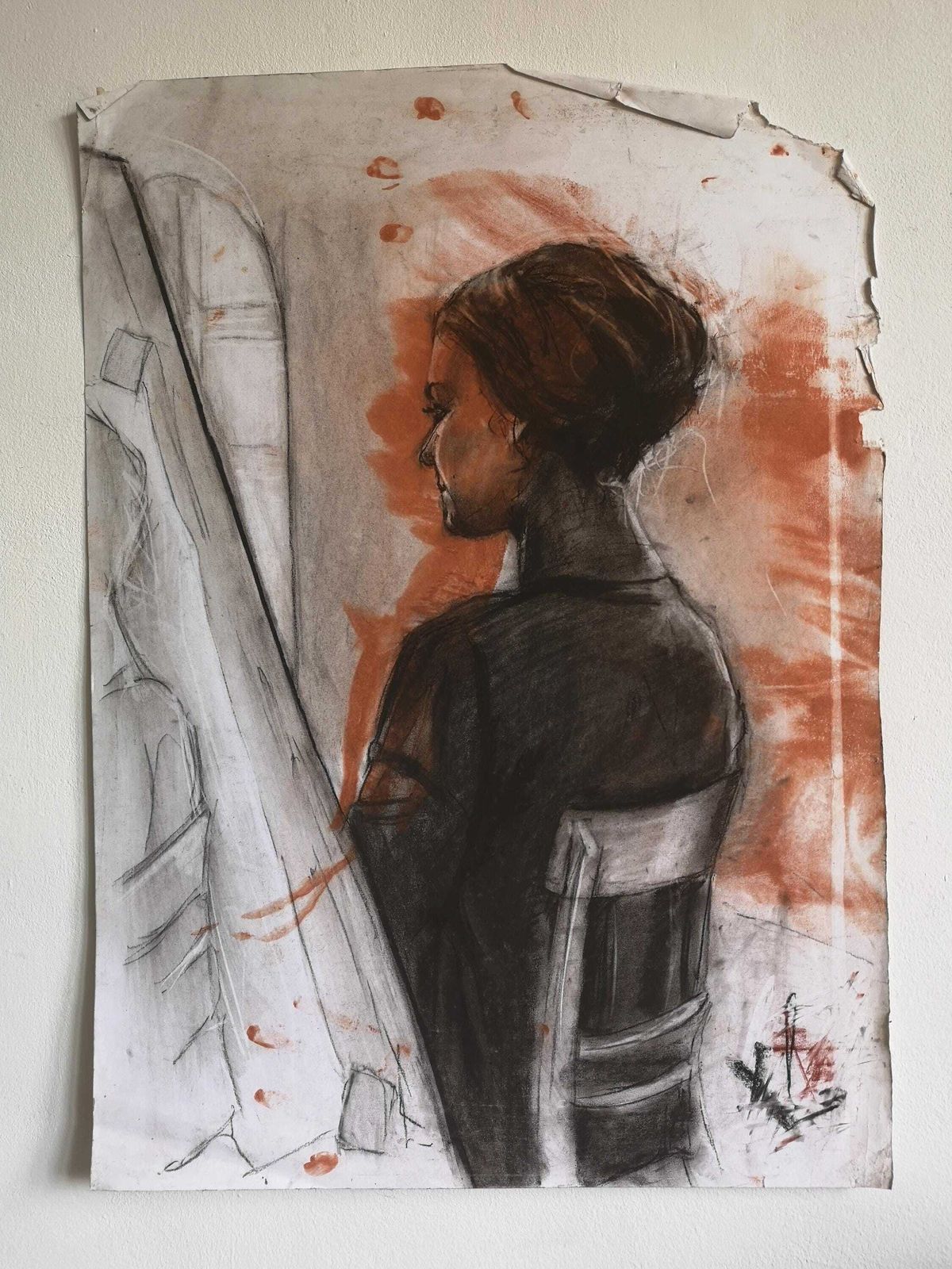 Res Timea's Vintage Figurative Sketch Of Woman: A Glimpse Into 1970s Kaposvar, Hungary   Unique, Bold, And Thoughtful Artwork, Monochrome photo furniture