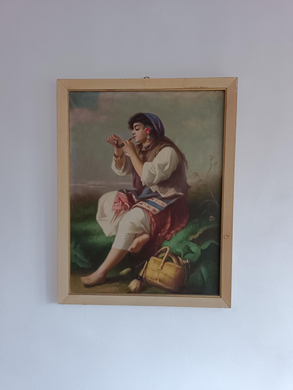 Painting Original Romany, Gypsy Folk Dressed Woman Smoking Pipe, Country Rustic Decor,Smoke Room, Hungarian,Vintage Old Art, Collectible photo vinterior