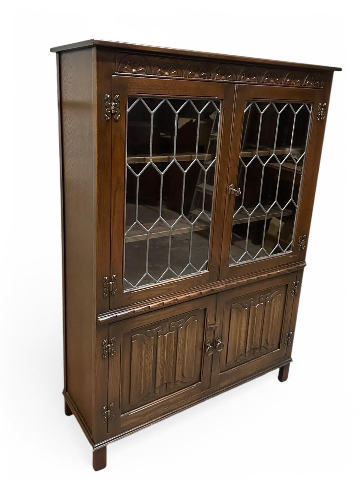 Vintage Glazed Bookcase And Cabinet By Jaycee Furniture / Dark Brown / Made In England / Dated 1970s photo furniture