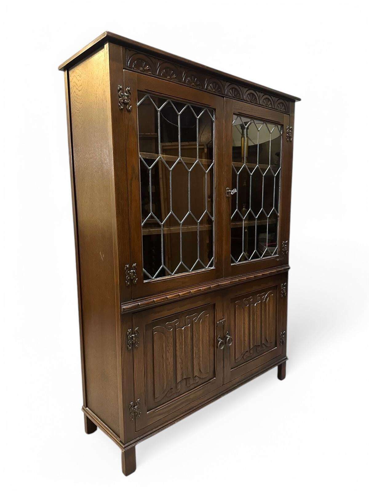 Vintage Glazed Bookcase And Cabinet By Jaycee Furniture / Dark Brown / Made In England / Dated 1970s photo vintage