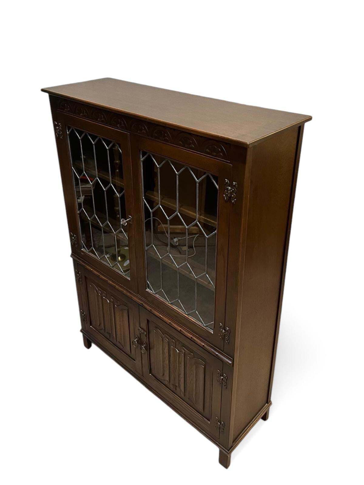 photo furniture Vintage Glazed Bookcase And Cabinet By Jaycee Furniture / Dark Brown / Made In England / Dated 1970s