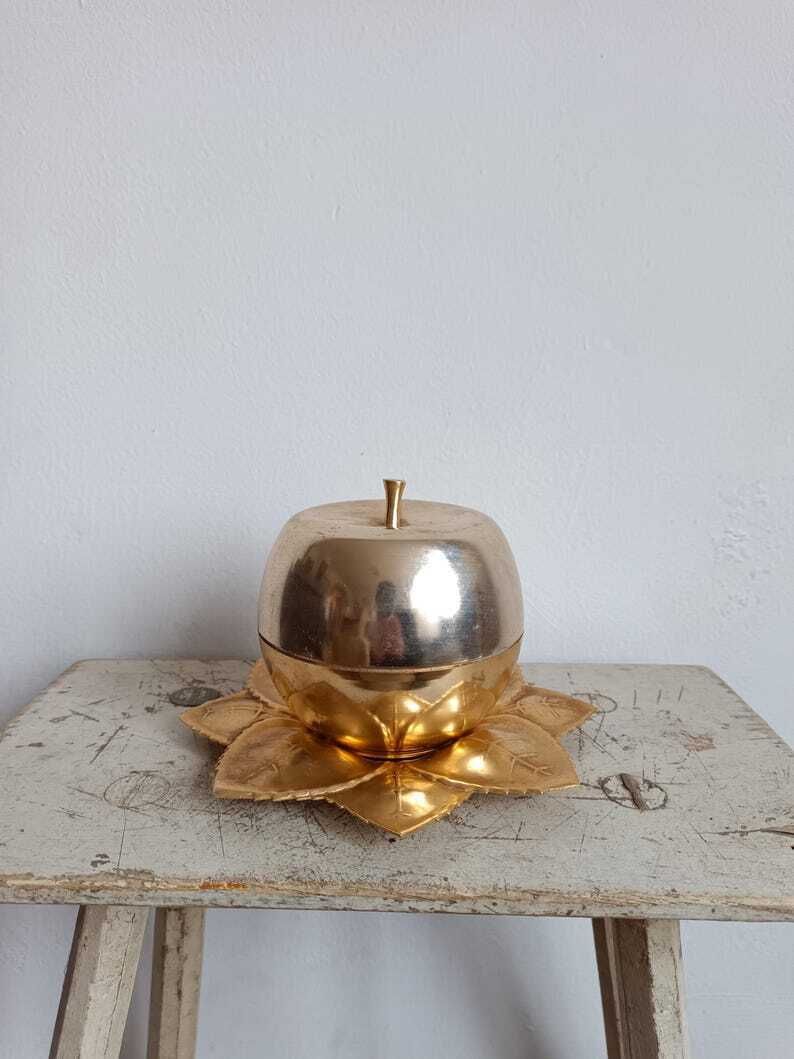 Delightful Aluminum Gold Anodized Vintage Apple Shot Glass Server 1940's Bar Decor, Collectible, Toast Cheer, Celebrate