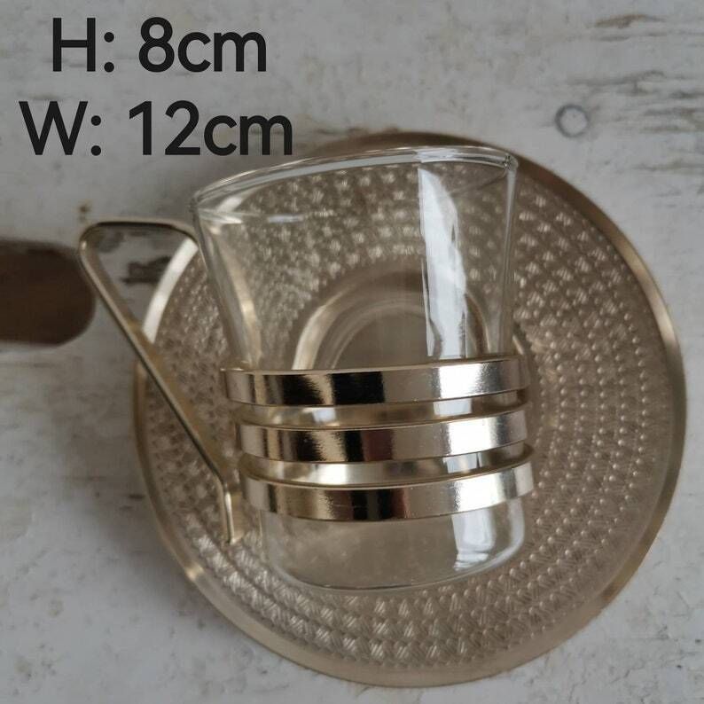 Unique Set Of 6 Glasses With Swirly Steel Base Coffee Tea Cups Russian Made Ussr Chrome Mid Century Vintage Unique Style Gold/Silver photo furniture