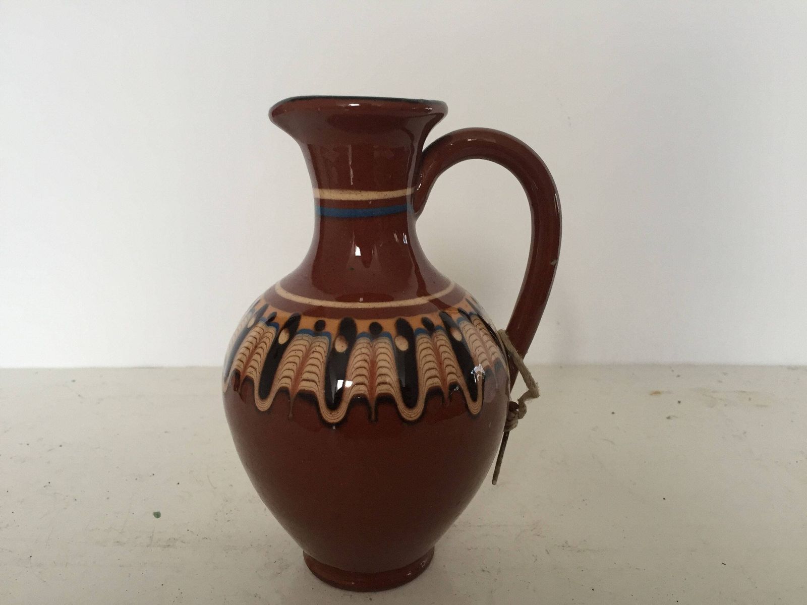 Jug Troyan Traditional Bulgarian Pottery Hand Painted. Made In Bulgaria, Old Collectible Drinks Water Wine, Gift Fold Art photo vinterior