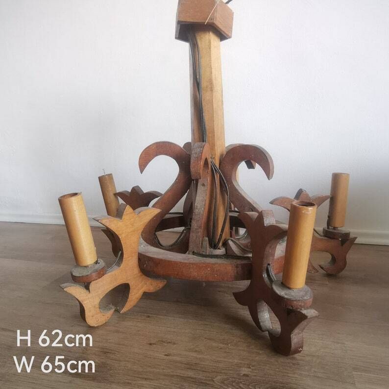 photo for sale Chandelier Wooden Natural Country Home, Shabby, 5 Arm, Vintage Lighting, Light, Centerpiece, Wood Home Decor, Kitchen, Rustic Decoration