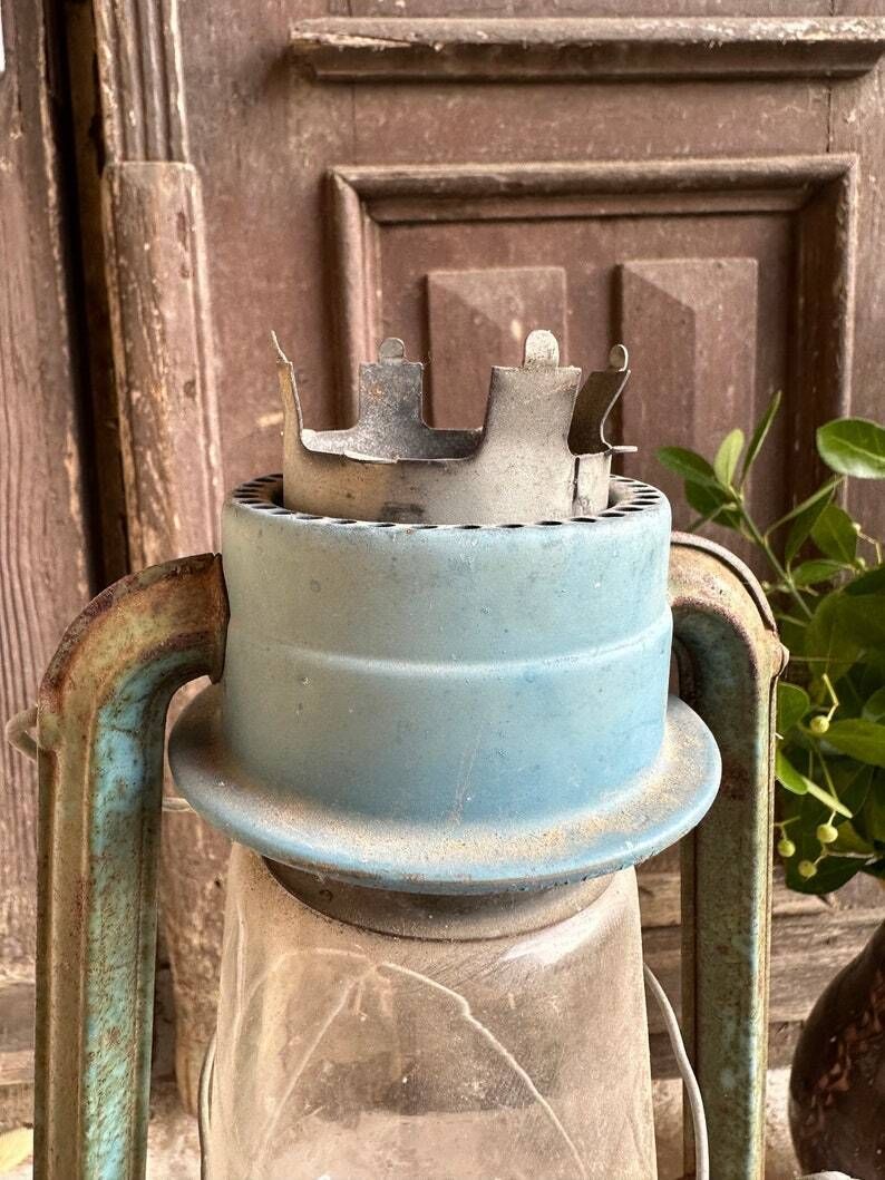 Hurricane Vintage Antique Pendant Oil Lamp Paraffin Gas Light, Rare And Collectible 1930s Hungarian, Great Patina photo for sale
