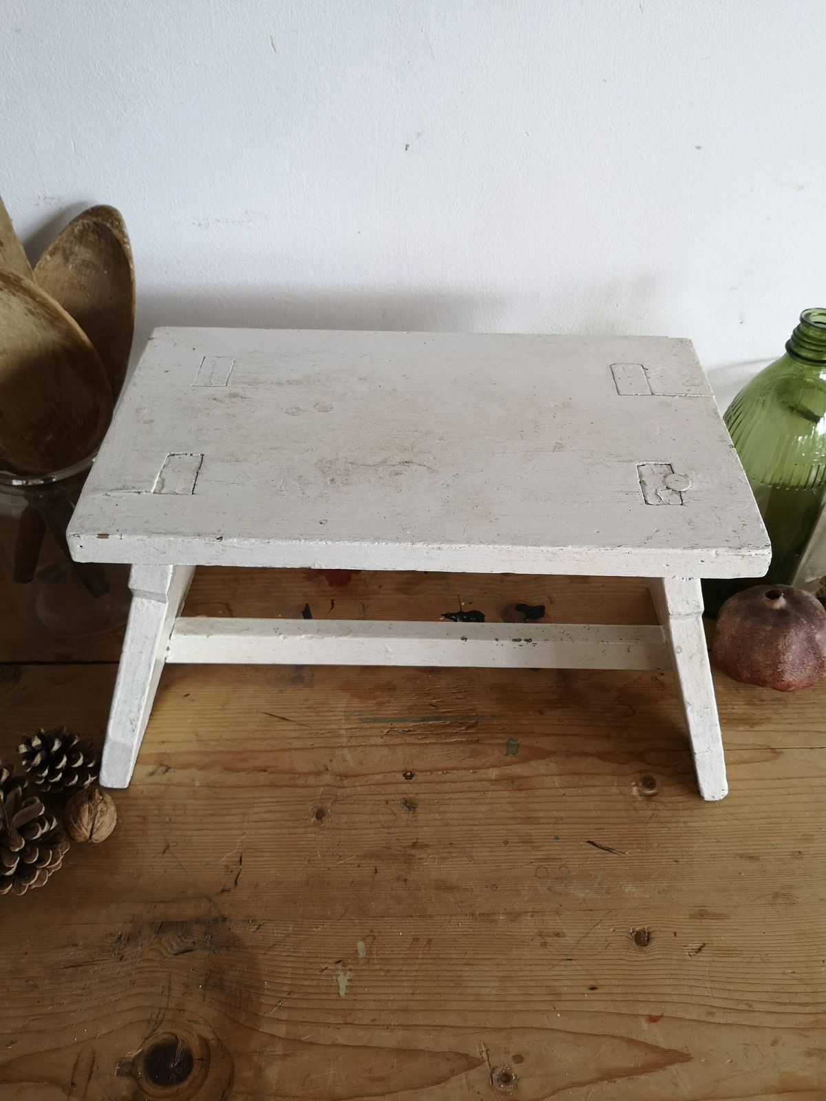 White Stool Milking, Shabby, Vintage, Step, Wooden, Handmade, Primitive, Farmhouse, Goat Chair, Bench, Rustic Decor, Home Table, Pantry Step photo furniture