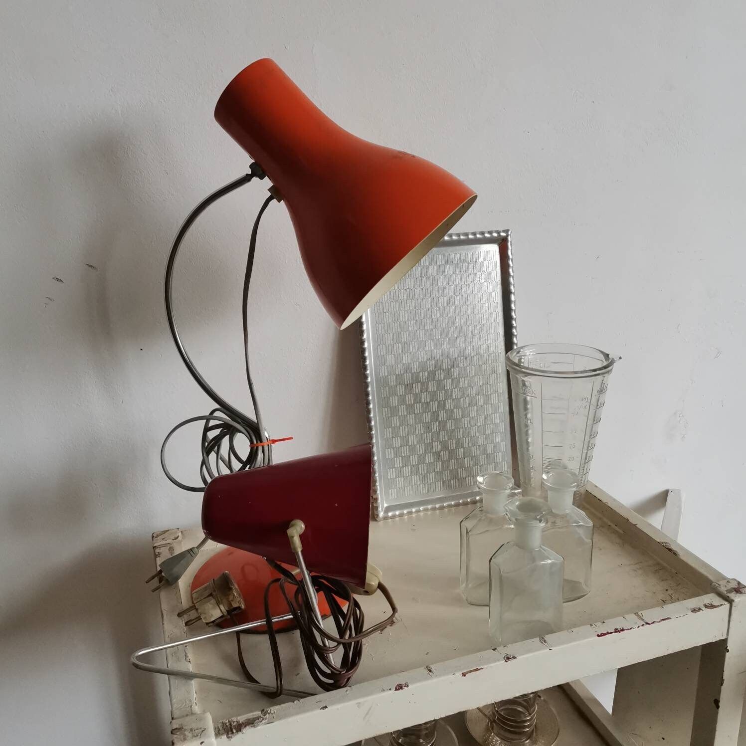 Bright Quirky Orange Mid Century Table Desk Lamp, Photo Studio Lighting, Circa 1960's & 70's, Vintage Retro Style Working And Wired photo buy