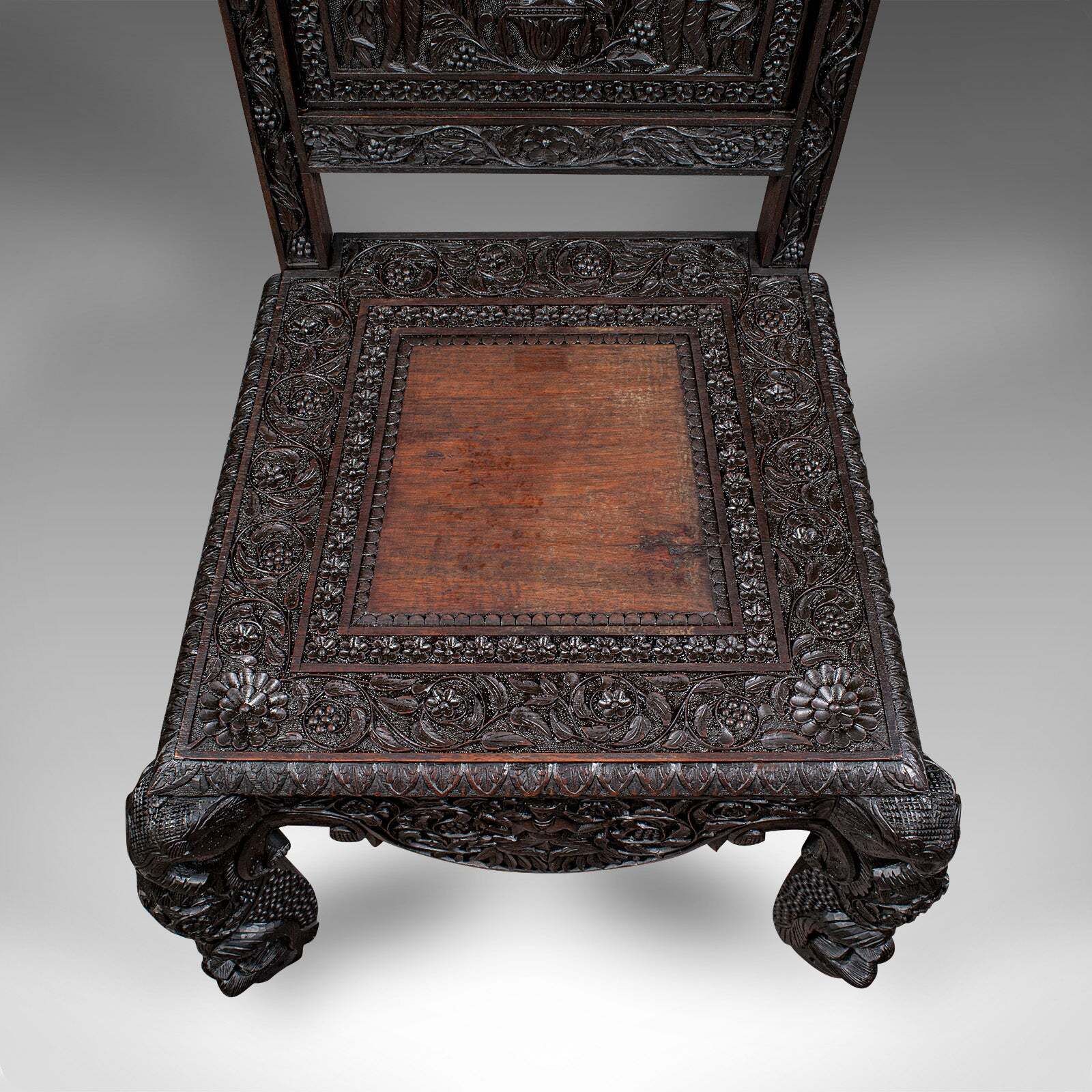 photo furniture Antique Carved Veranda Chair, Ceylonese, Teak, Ornate Seat, Victorian, C.1880