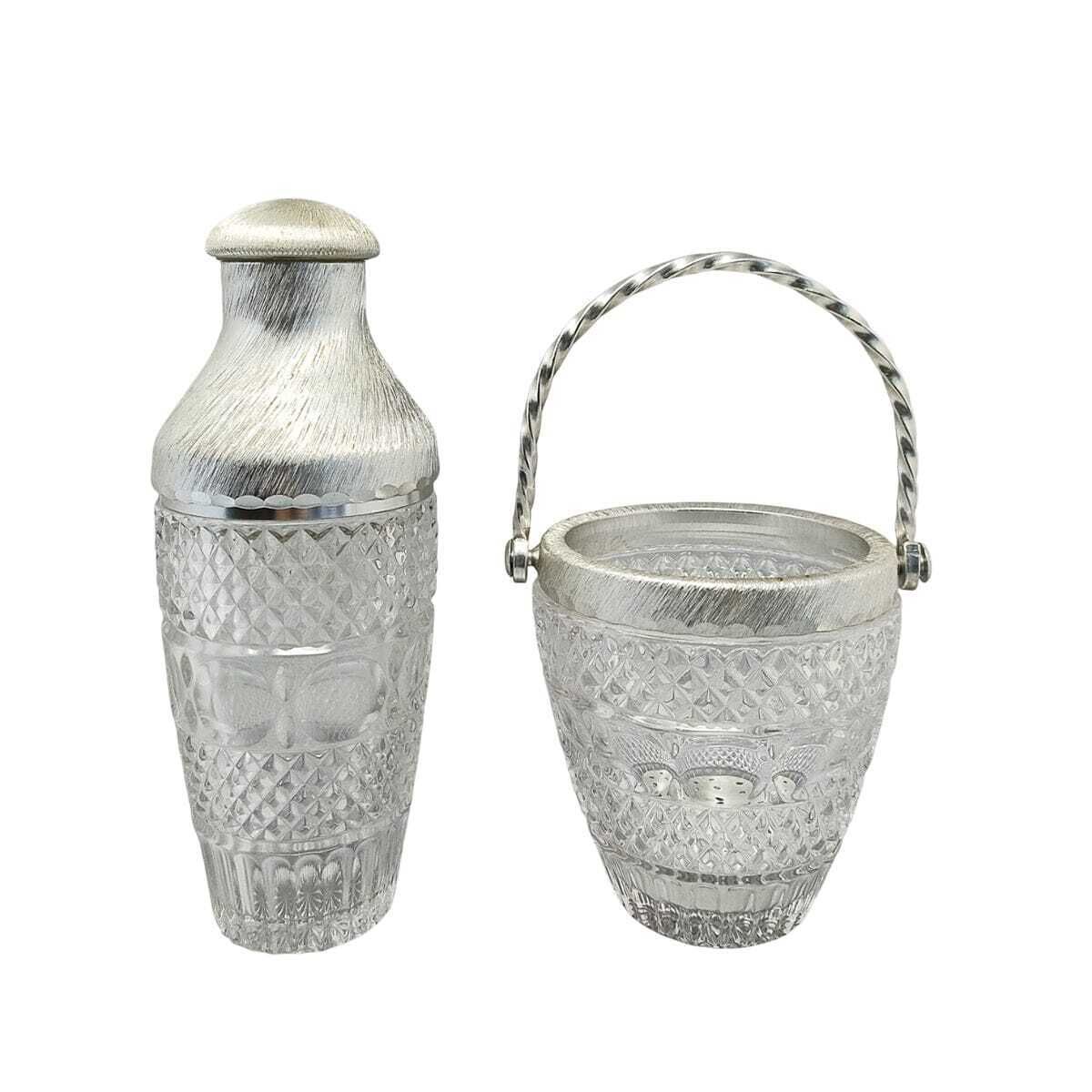 1960s Gorgeous Cut Crystal Cocktail Shaker With Ice Bucket By Arir. Made In Italy.