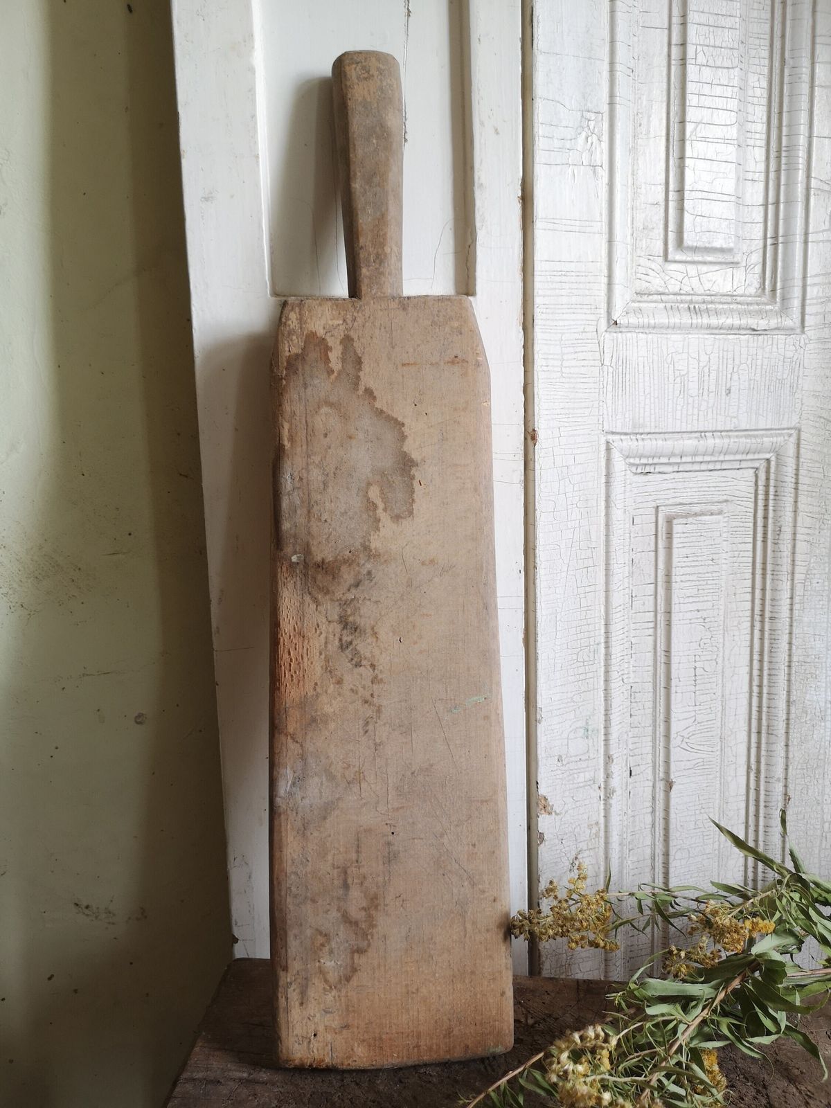 Single Plank Rustic Primitive Wooden Washing Board, Kitchen Block Vintage Beautiful Primitive Decor C1890 Solid Wabi Sabi Salami Block