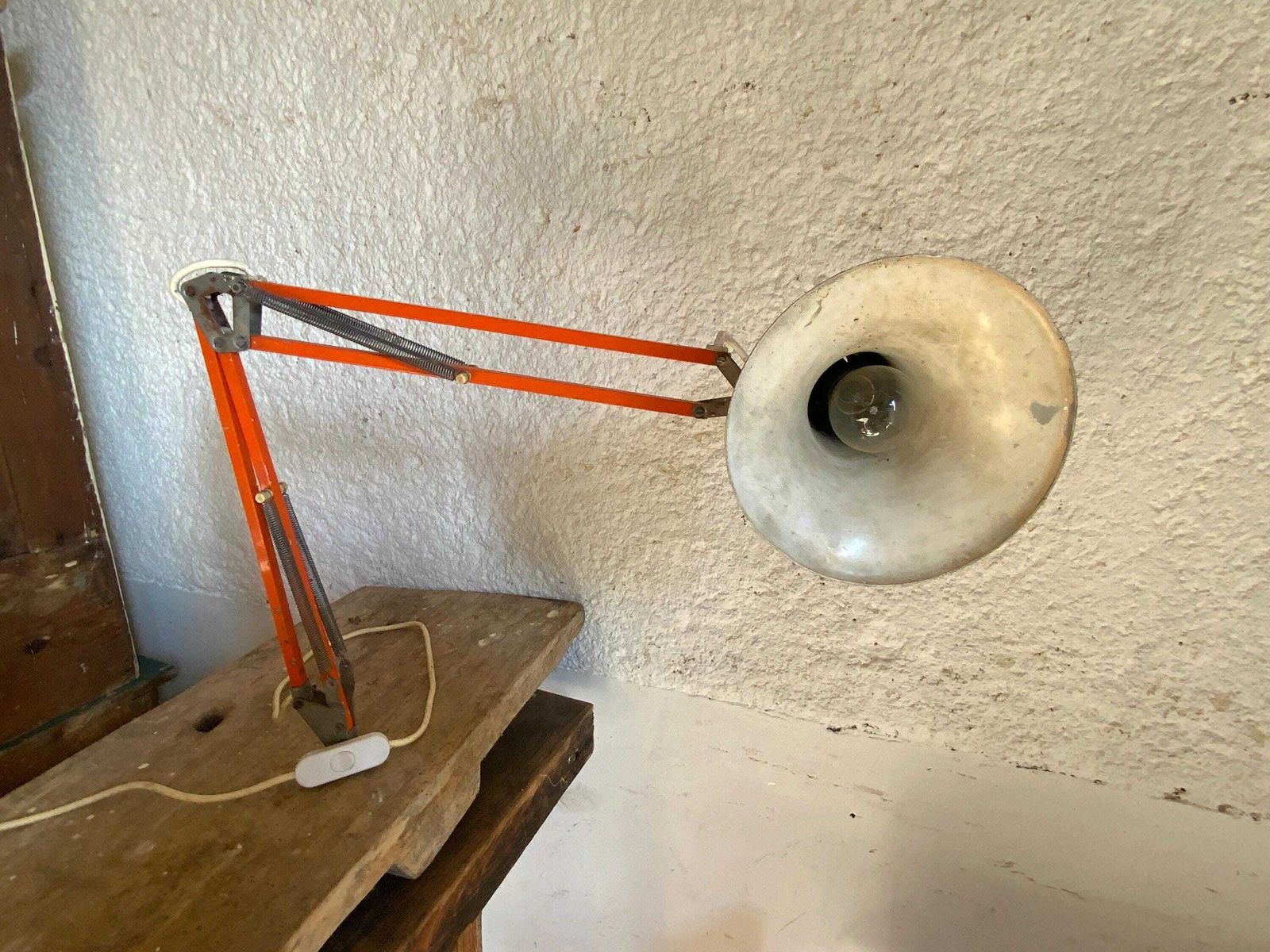 Engineer Retro Adjustable Lamp, Desk Light, Vintage Lighting, Loft, Studio Styling. 60s Home Orange Mid Century Modern. Working photo furniture