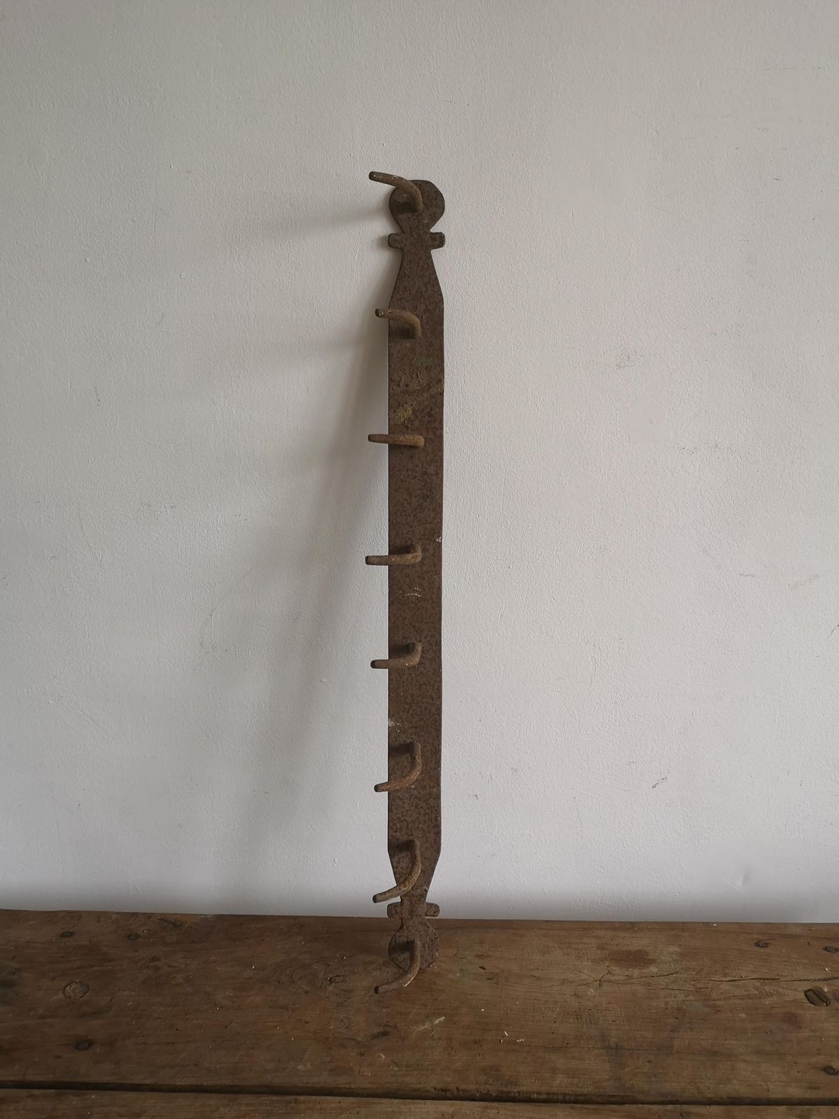 Old Strong Coat Hook Rustic And Metal High Patina Farm Barn Unique Hand Made Imperfect Shape, Wabi Sabi, Hats, Scarfs Hallway Decor photo for sale