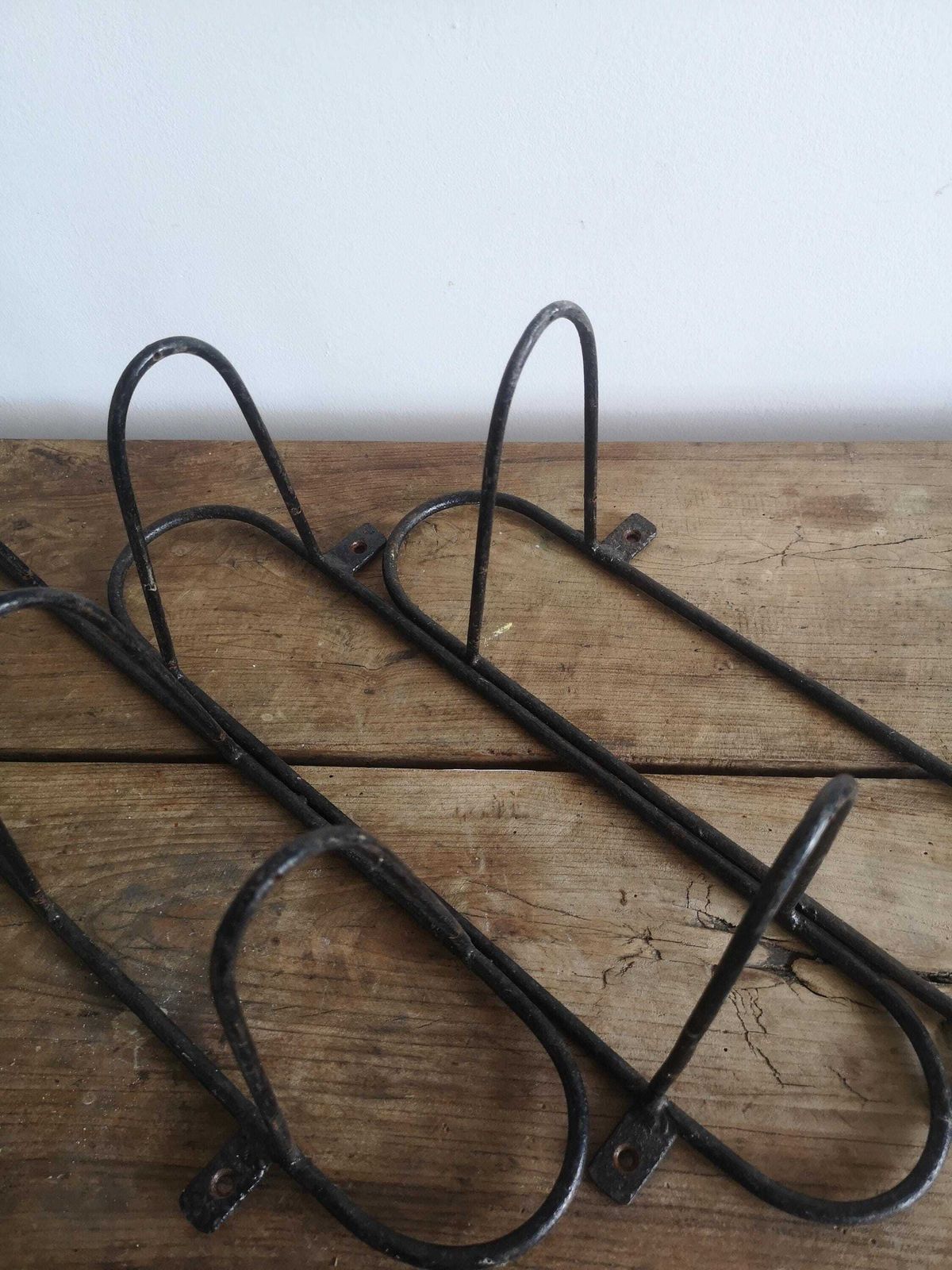 Vintage 1950s Central European Mid Century Modern Cast Iron String Shelf Brackets Strong, Robust, Stylish For Customized Shelving Delight photo vinterior