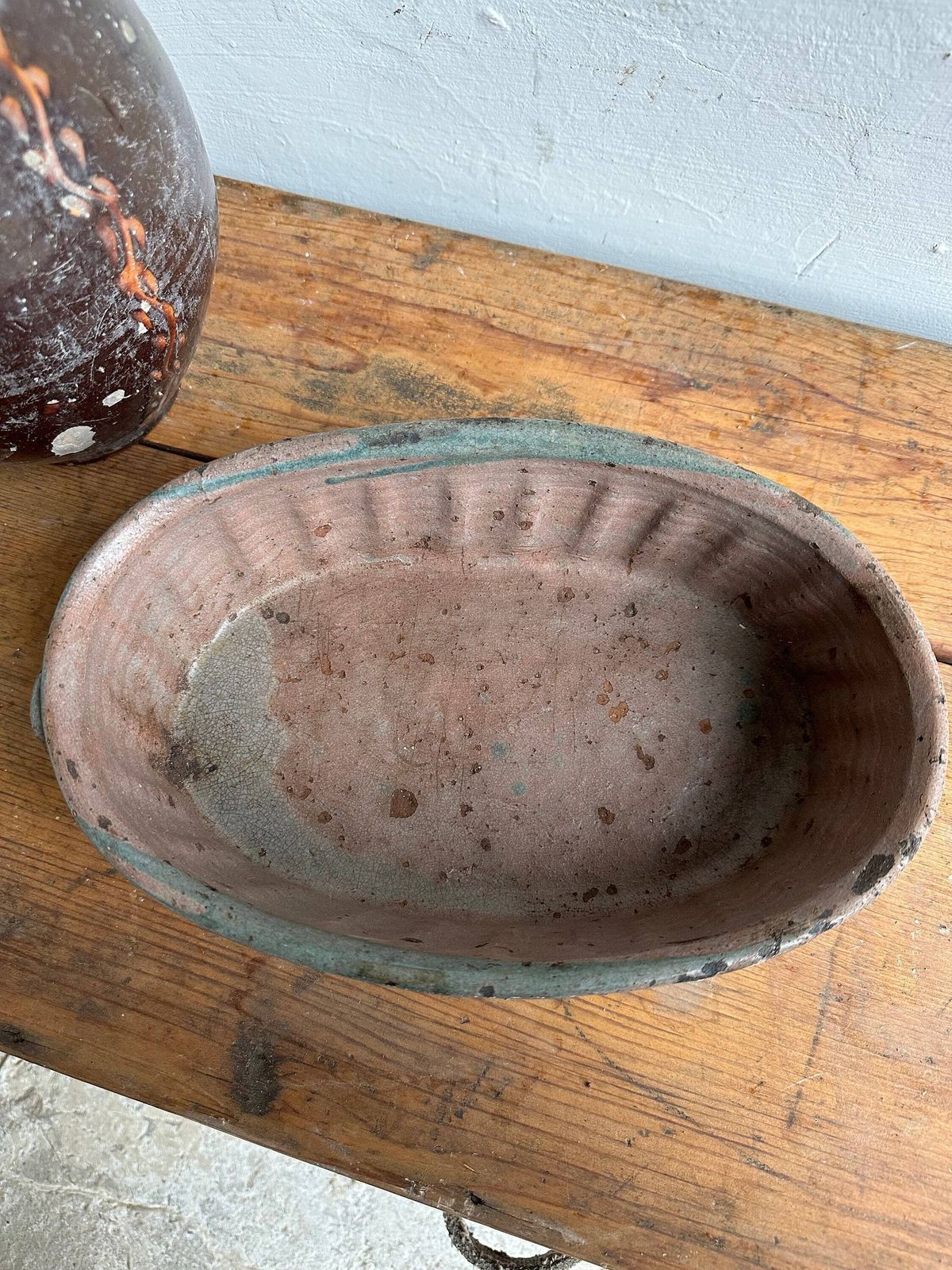 Hand Made Frilled Edged Characterful Terracotta Pudding Cake Mould Baking Vintage Or Farmhouse Kitchen Rustic Glazed Fruit Bowl Clay photo for sale