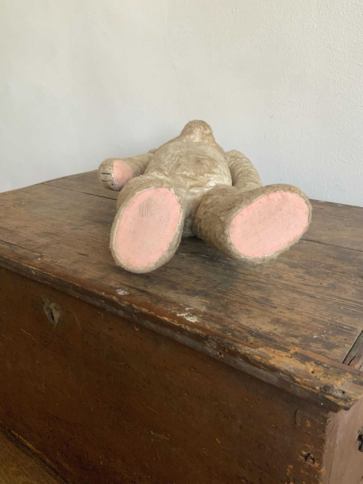 Antique Teddy Bear Cream Cute Semi Jointed Bear Sweet Orphaned Character Teddy Soft Toy, Collectible C1940 Handmade European Straw photo 86.0