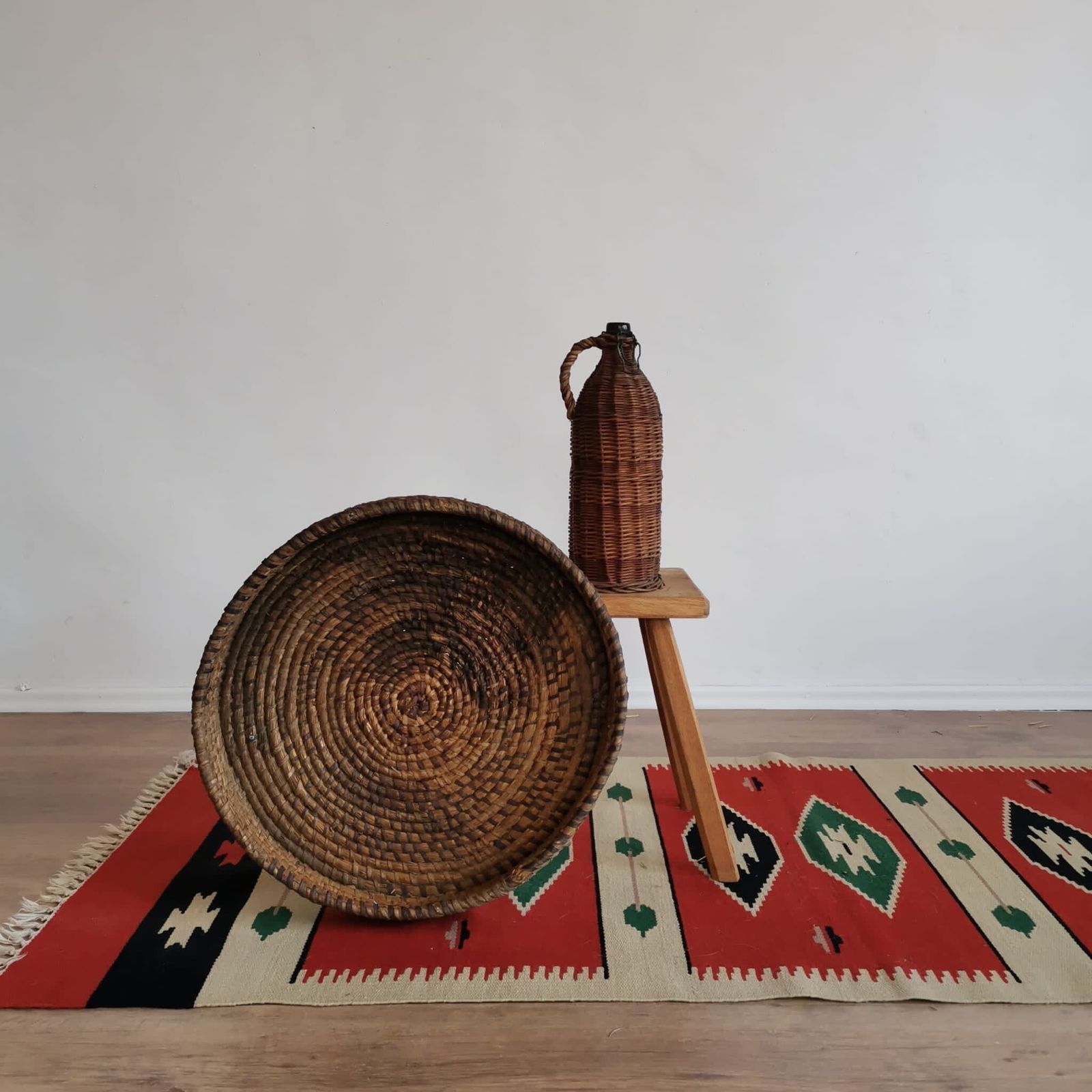 Wall Hanging Turkish Styled Hand Weaved Kiln 60's Wall Fabric. Vintage Bold Bright Home Decor, Bold Colours, Cream, Red, Green, Black photo furniture