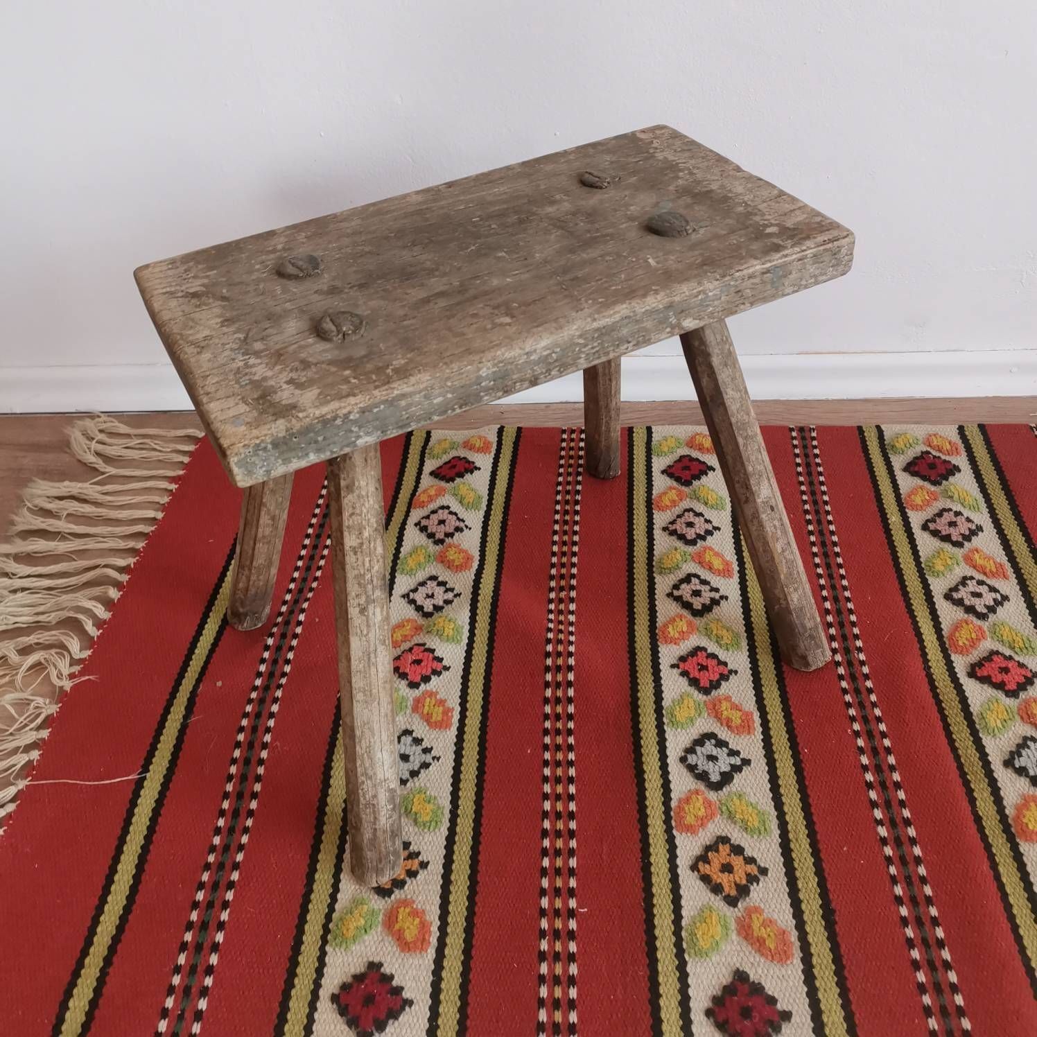 Kiln Weaved Turkish Hand Made Rug 60's Wall Hanging Unique Vintage Bold Bright Home Decor, Multi Colours, Thick Wool, Hand Crafted photo vinterior