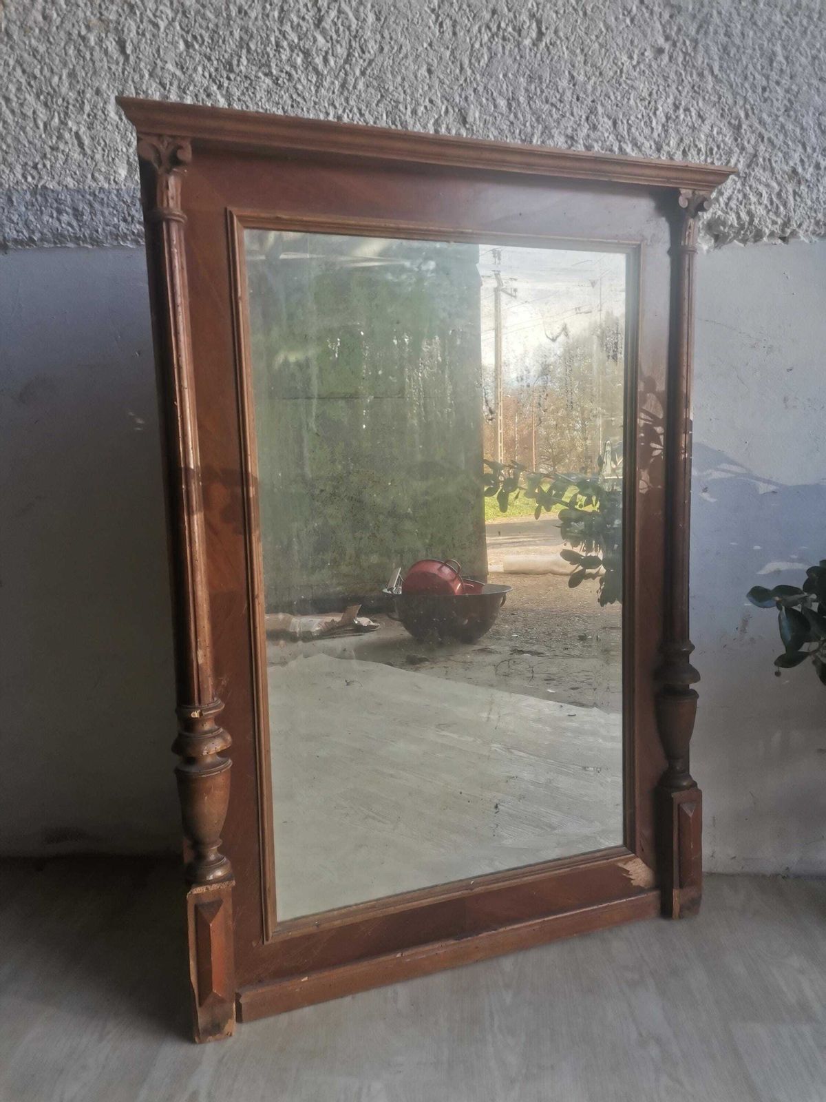 Antique Beautiful Wooden Framed Double Beveled Folk Mirror. Hand Carved Fireplace Or Hallway Entrance, Old And Stunning photo furniture
