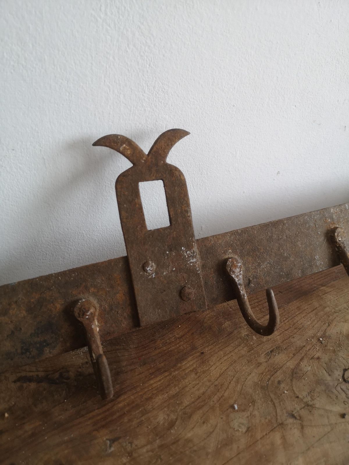 Old Strong Coat Hook Rustic And Metal High Patina Farm Barn Unique Hand Made Imperfect Shape, Wabi Sabi, Hats, Scarfs Hallway Decory Decor photo furniture