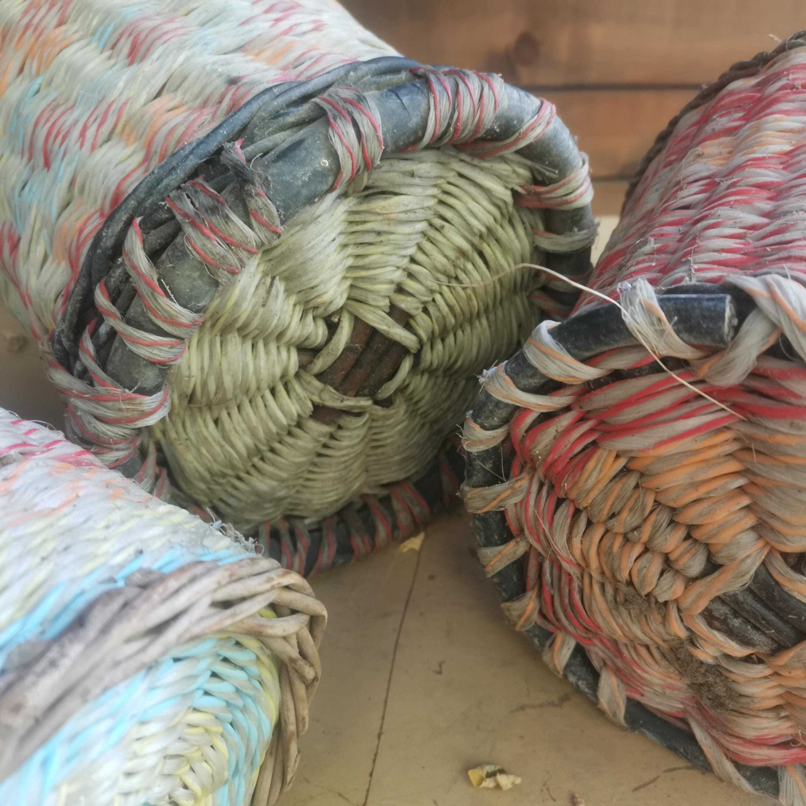 Brighten The Home Set Of 3 Weaved Wicker Bottles Colorful. Old Retro Plastic Decorated Pop Bottle Cafe Kitchen Decor Eye Catching Demijohn photo 85.0