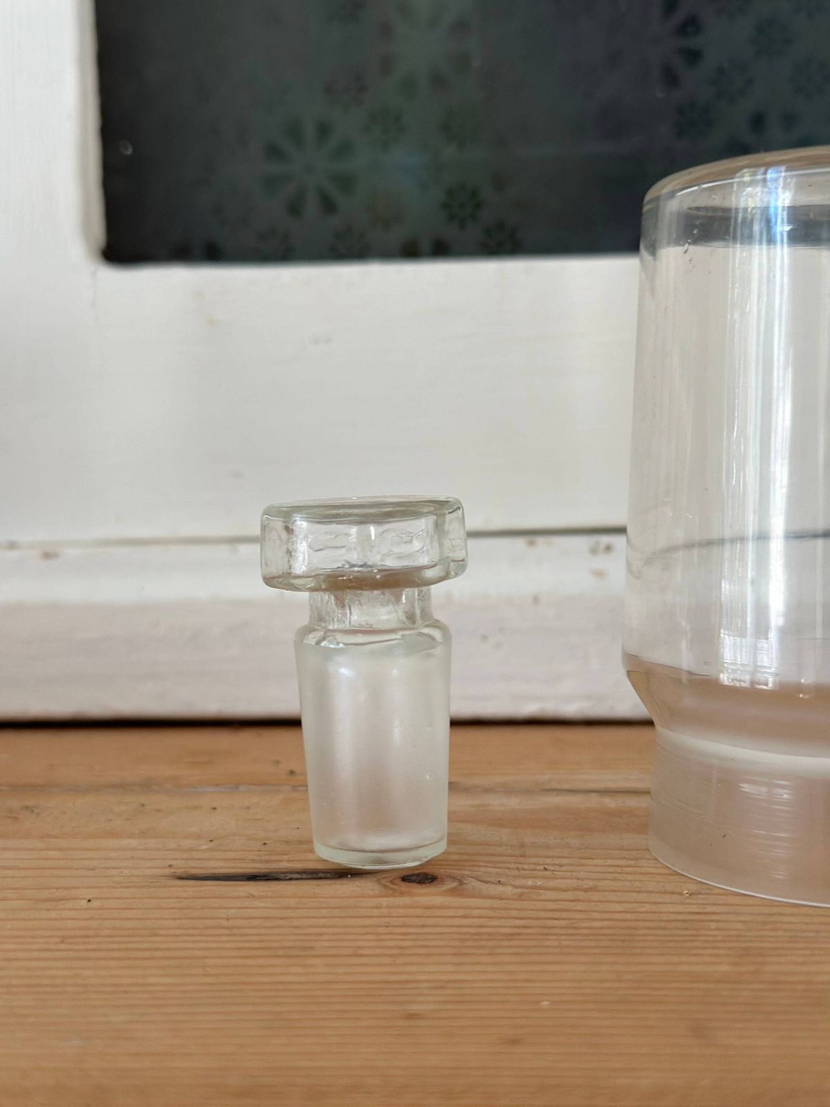 Unique Rare Pharmacy Medical Bottle Apothecary Glass With Cup. Medicine Serving Doctor Hospital Memorabilia Vase, Floral Display 1930s photo Home Decor