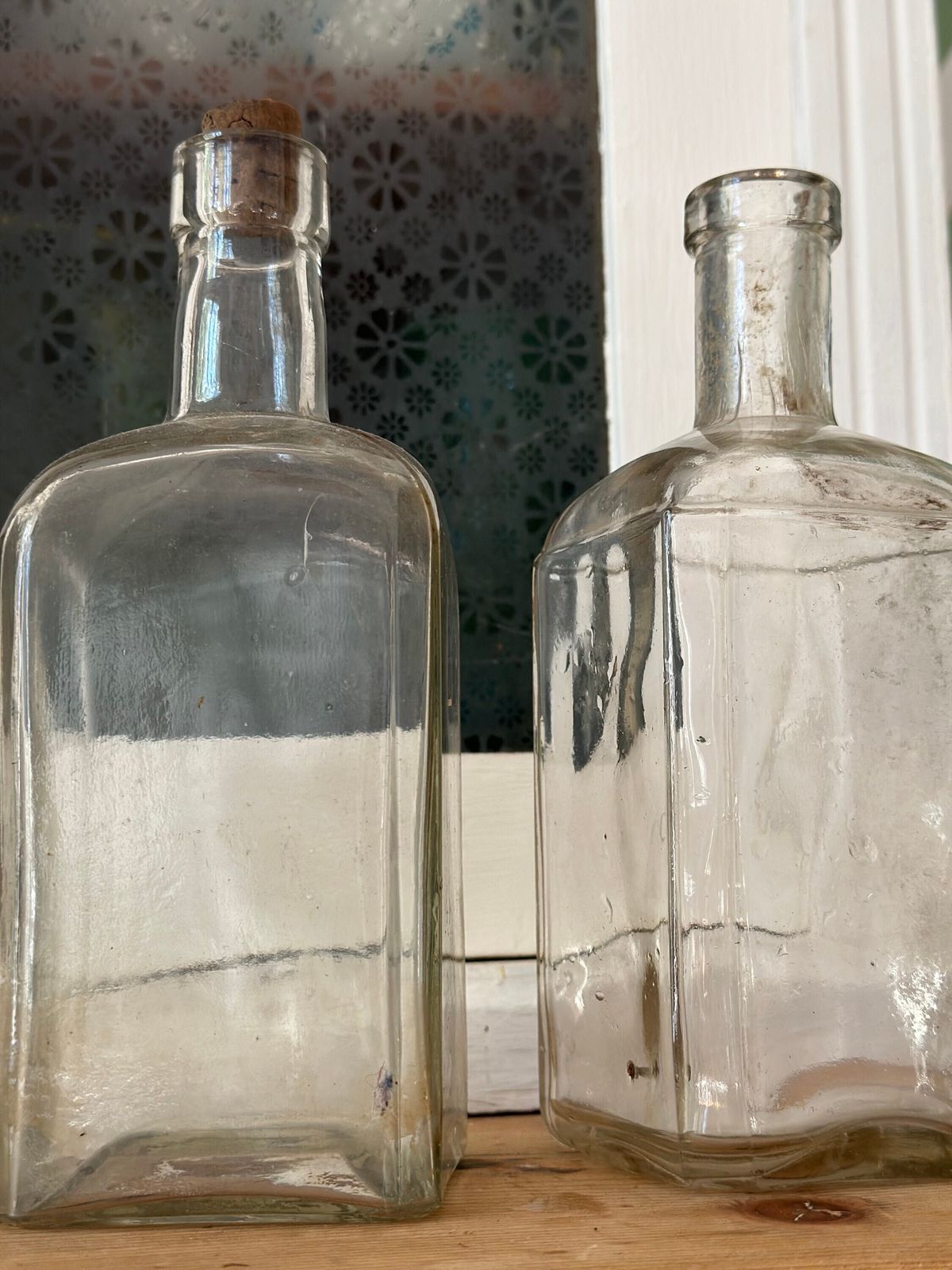 Budapest Crafted Antique Glass Bottle Set   Rare Square Shaped Trio For Timeless Floral Displays Unique Collectibles History And Elegance! photo for sale