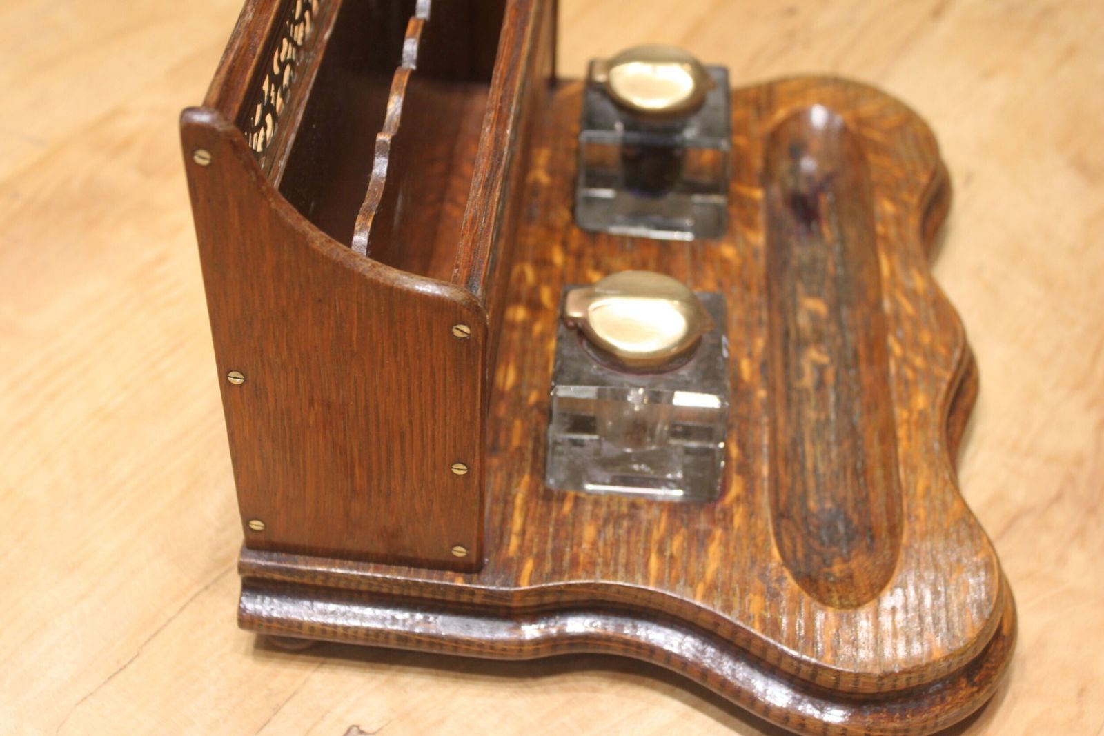 Late Victorian Oak And Brass Desk Tidy Or Standish photo Home Decor