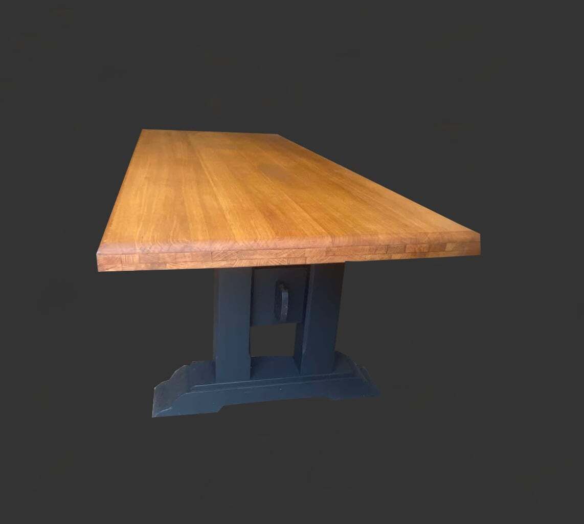 French Solid Oak Dining Kitchen Family Table, Office Furniture Hand Painted Refurbished photo furniture