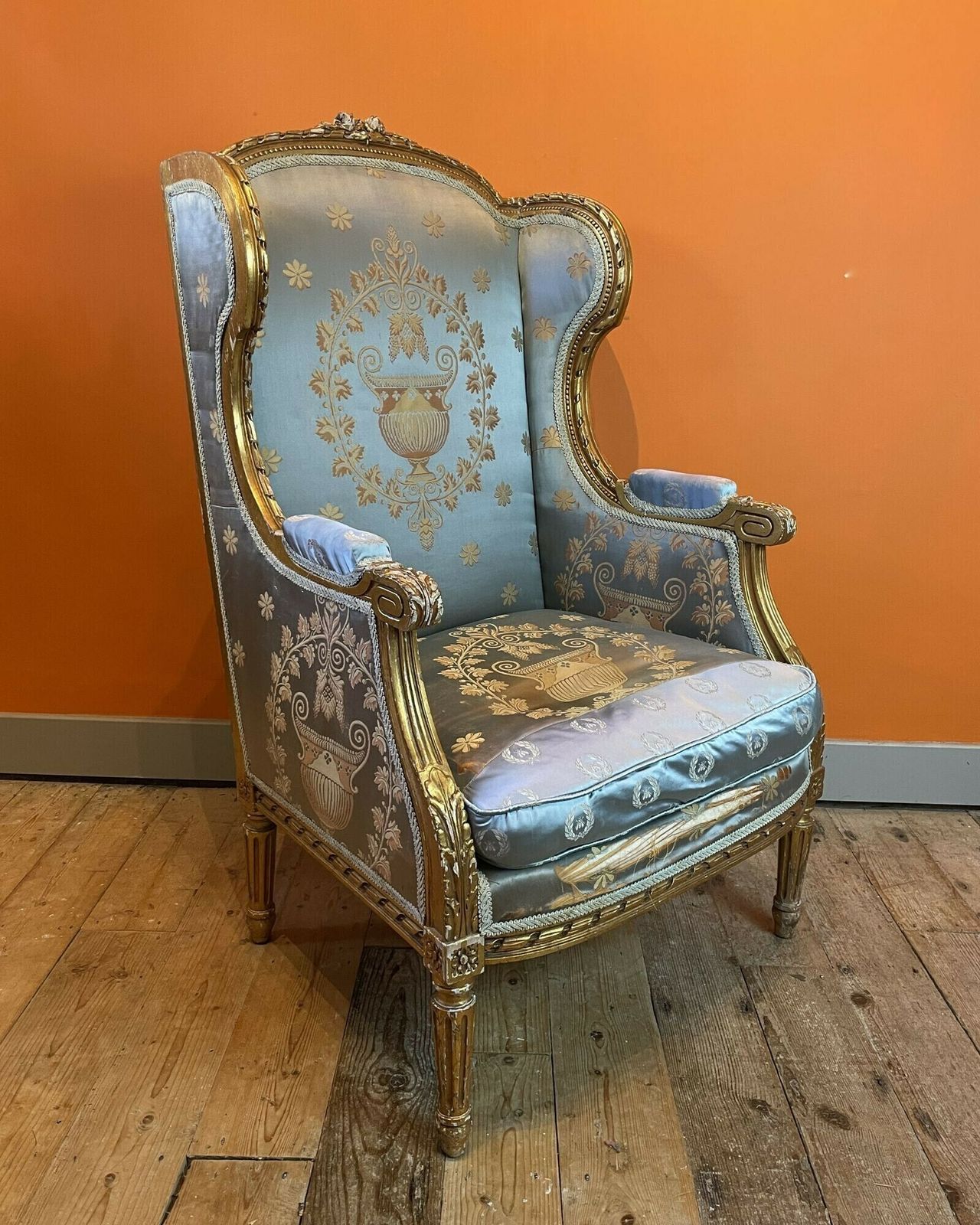 19th Century French Giltwood Wingback Armchair