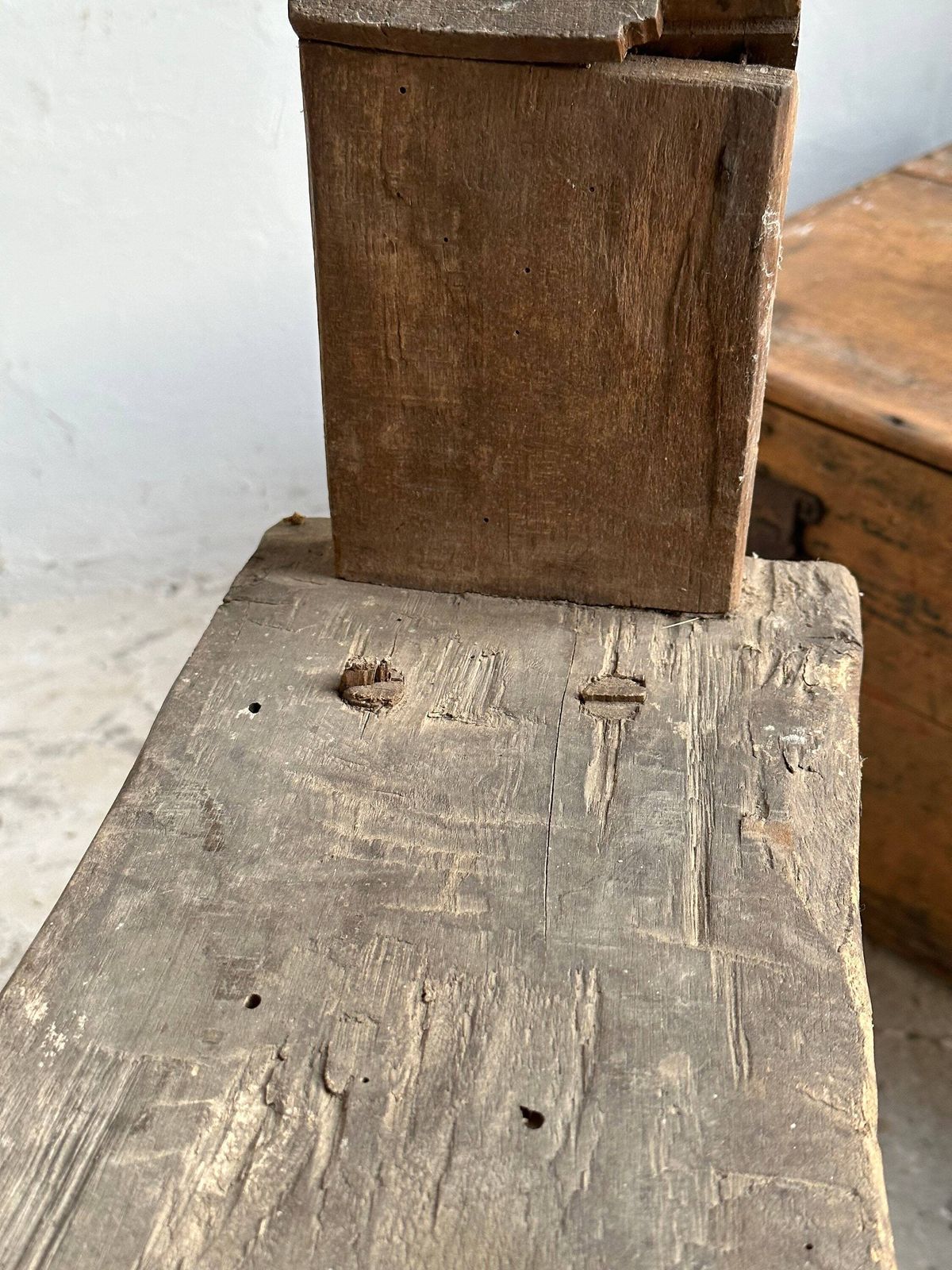 Timeless Heritage: Antique Oak Wool Shredder & Primitive Bench   Handcrafted Elegance For Spinning And Seating Rare Slice Of Farming History photo Furniture