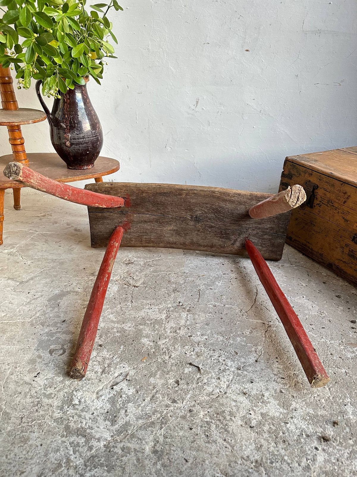 Antique Rustic Hand Carved Wooden Milking Stool Or Small Table, Rustic Farmhouse Seat, Primitive Hand Made, Hungarian 1920s Work Table photo Furniture