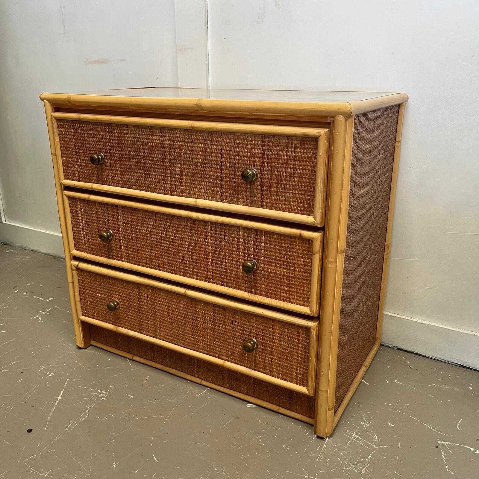 Cane Finished Vintage 3 Drawer Chest Of Drawers / Storage / Cupboard photo vinterior