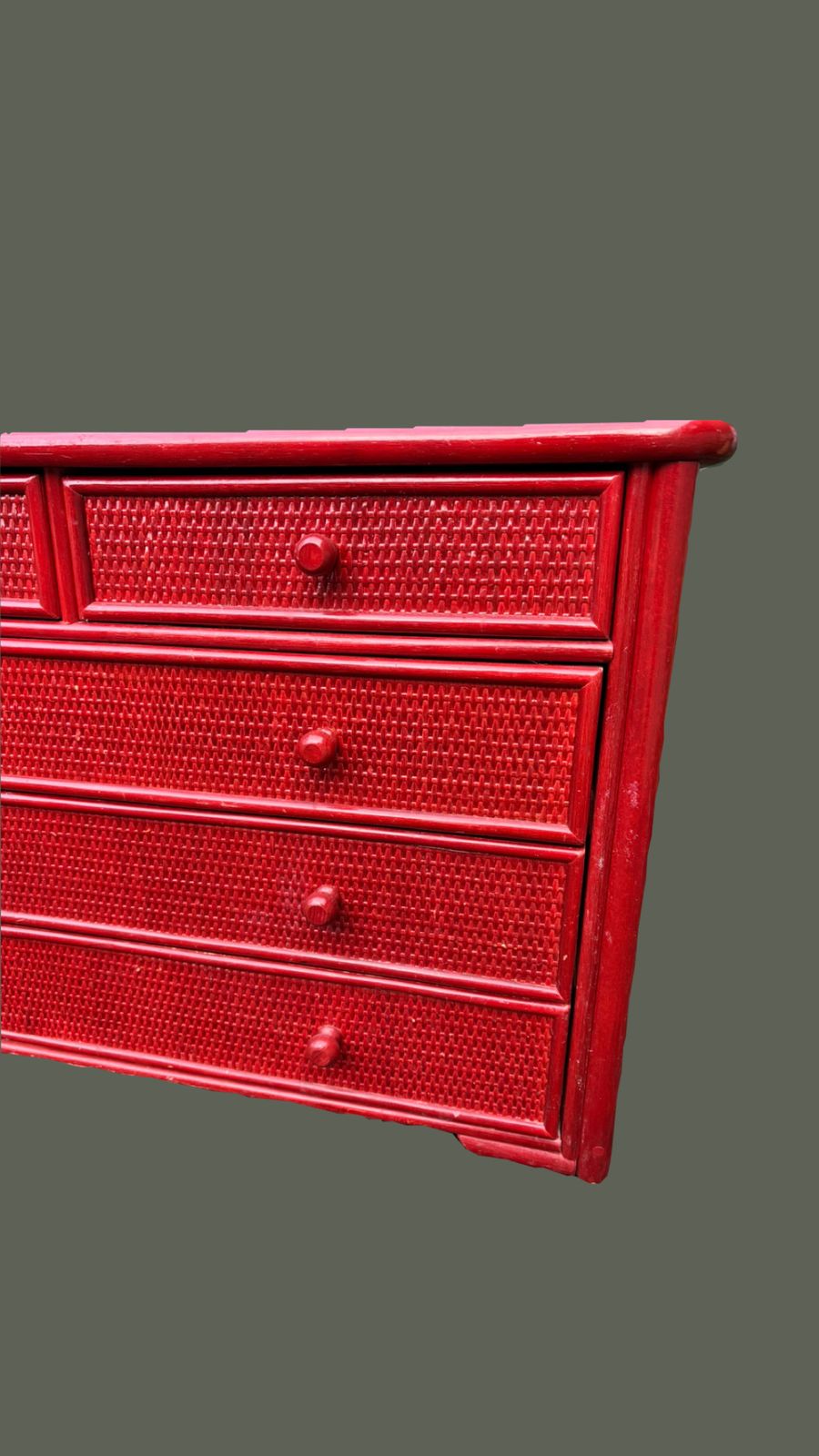 Vintage French Red Wicker Wood Chest Of Drawers photo 1100.0