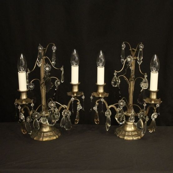 French Pair Of Silvered Twin Light Candelabra