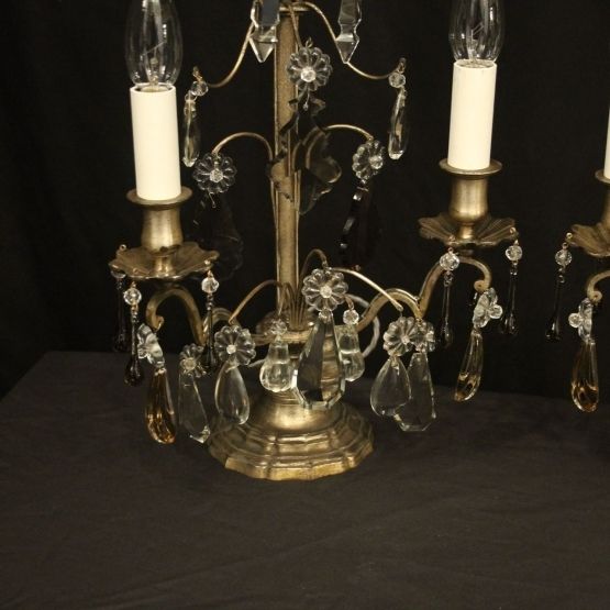 French Pair Of Silvered Twin Light Candelabra photo for sale