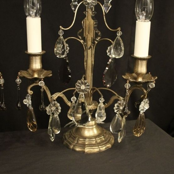 French Pair Of Silvered Twin Light Candelabra photo Lighting