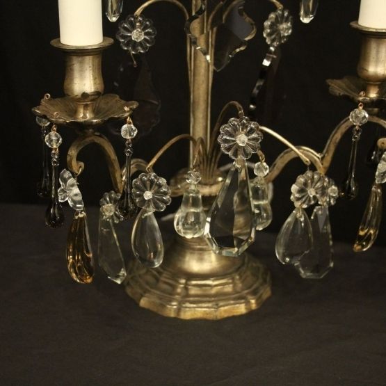 French Pair Of Silvered Twin Light Candelabra photo buy